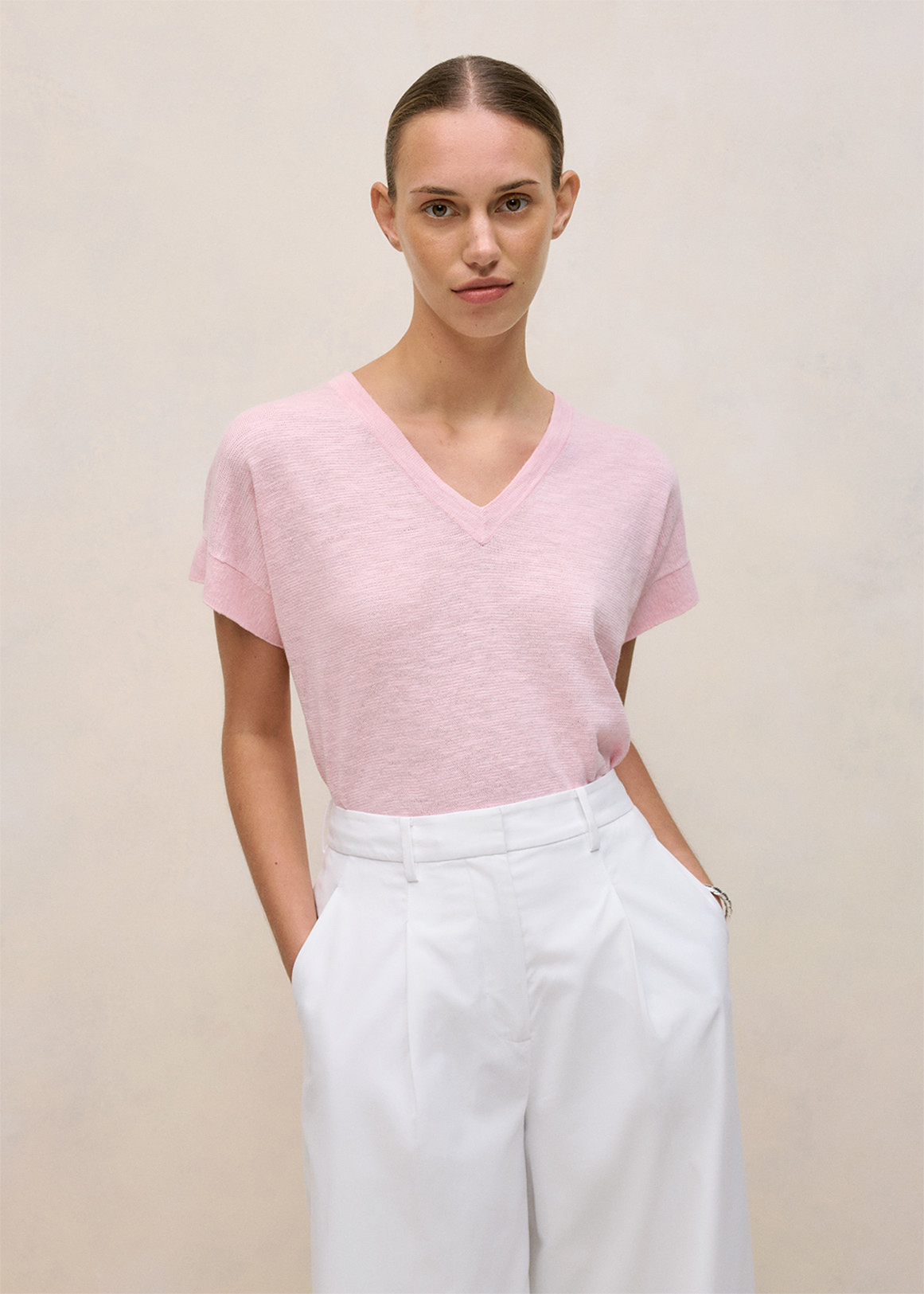 Linen Cotton Relaxed V Neck T-shirt