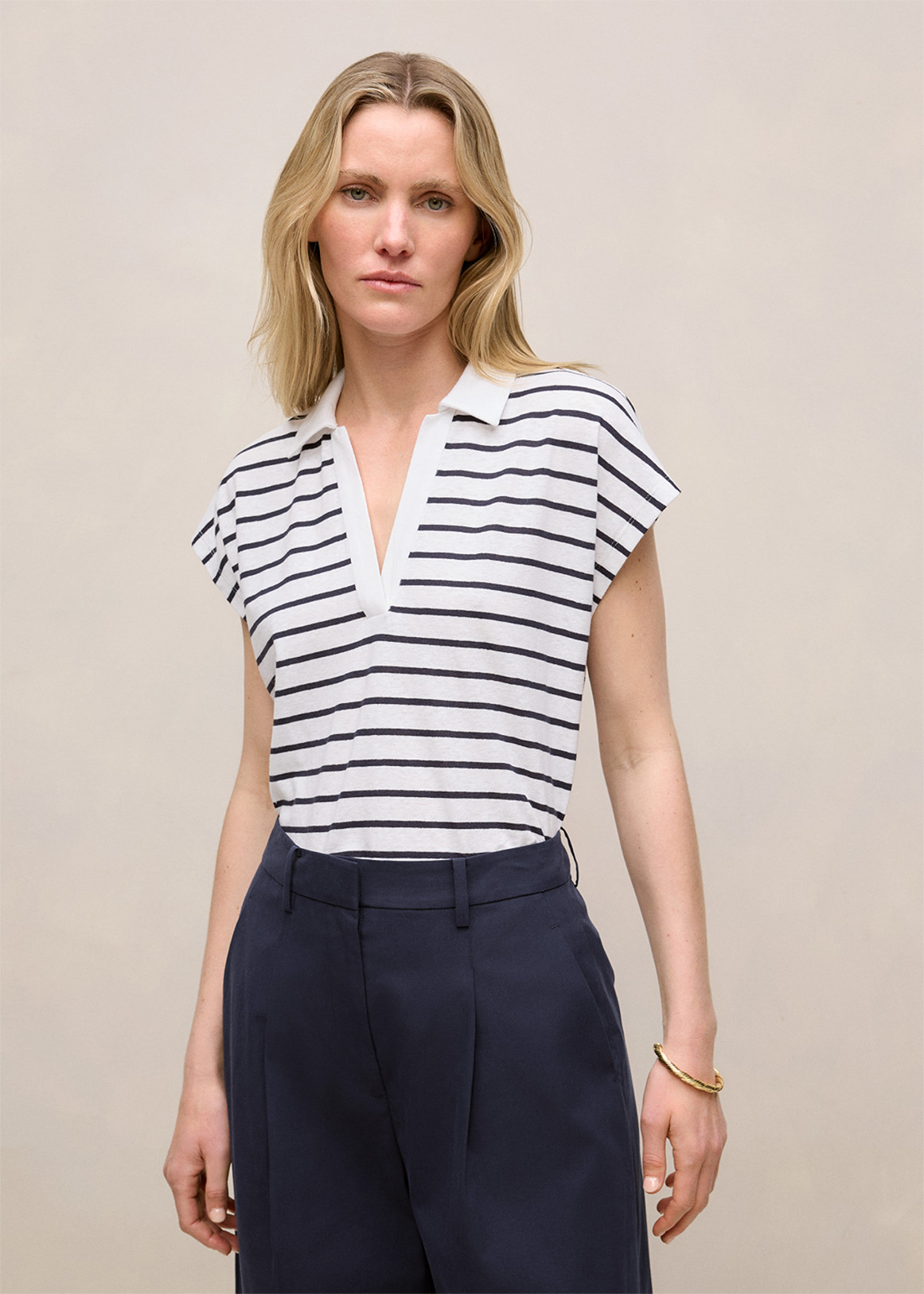 Linen Cotton Stripe Polo