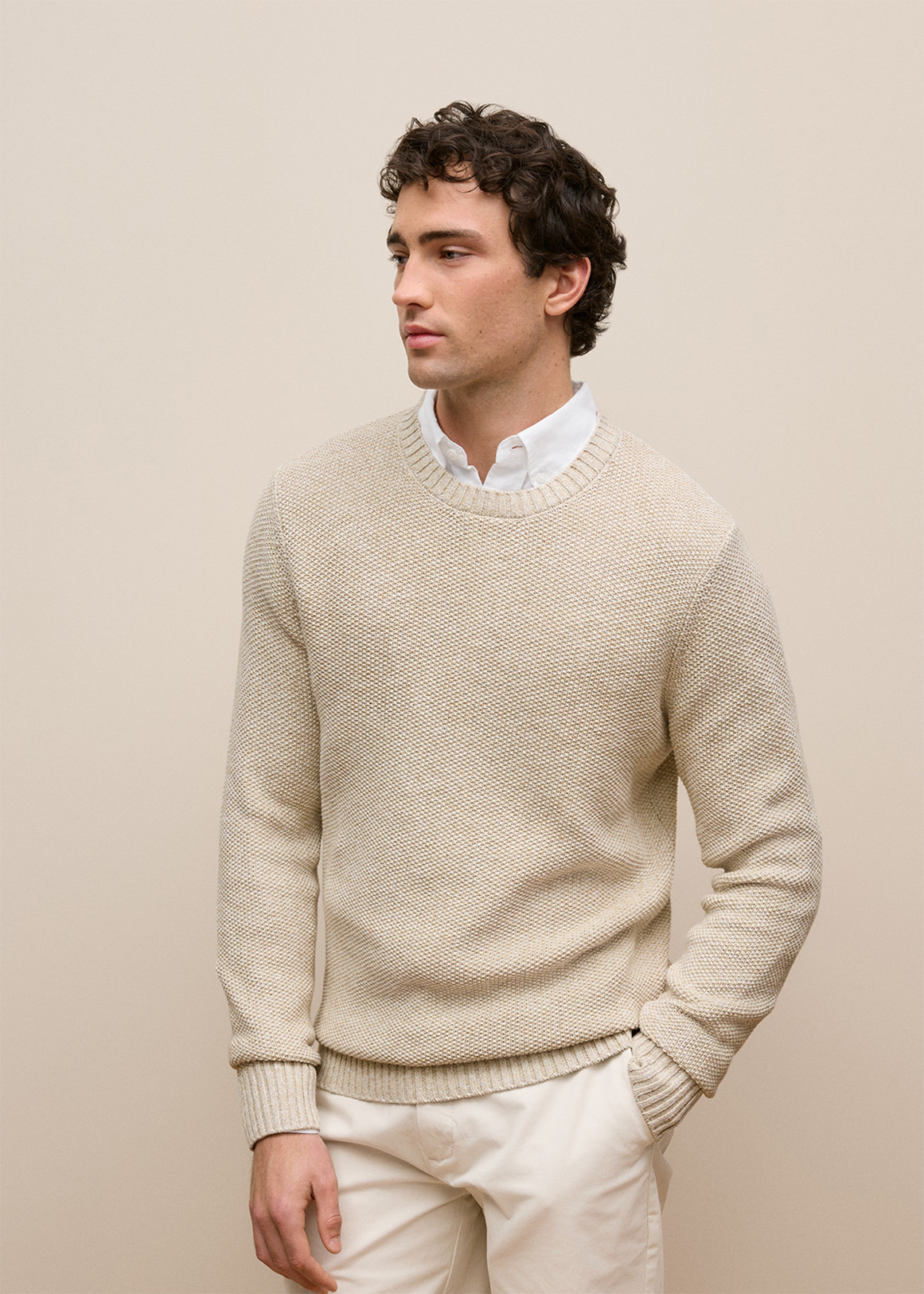 Linen Cotton Texture Knit Crew