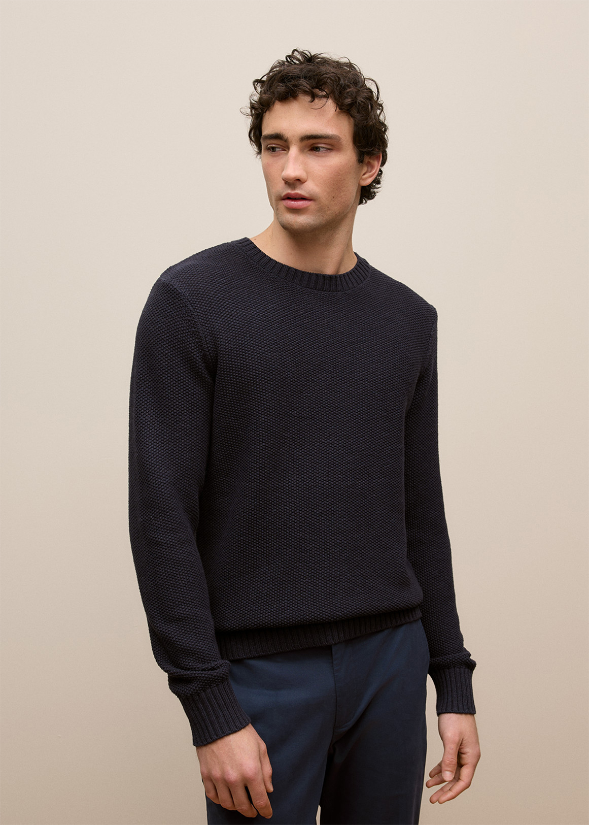 Linen Cotton Texture Knit Crew
