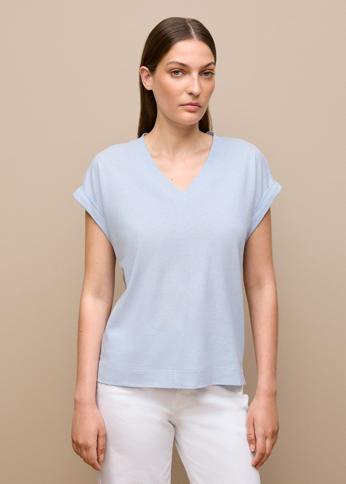 Linen Cotton V Neck T-shirt