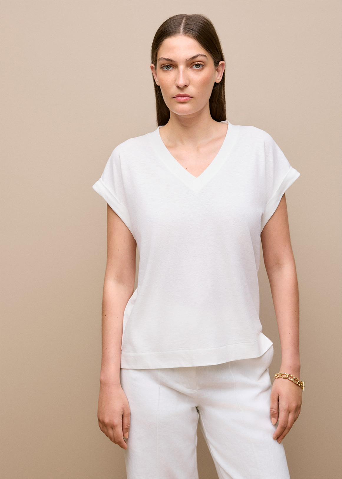 Linen Cotton V Neck T-shirt