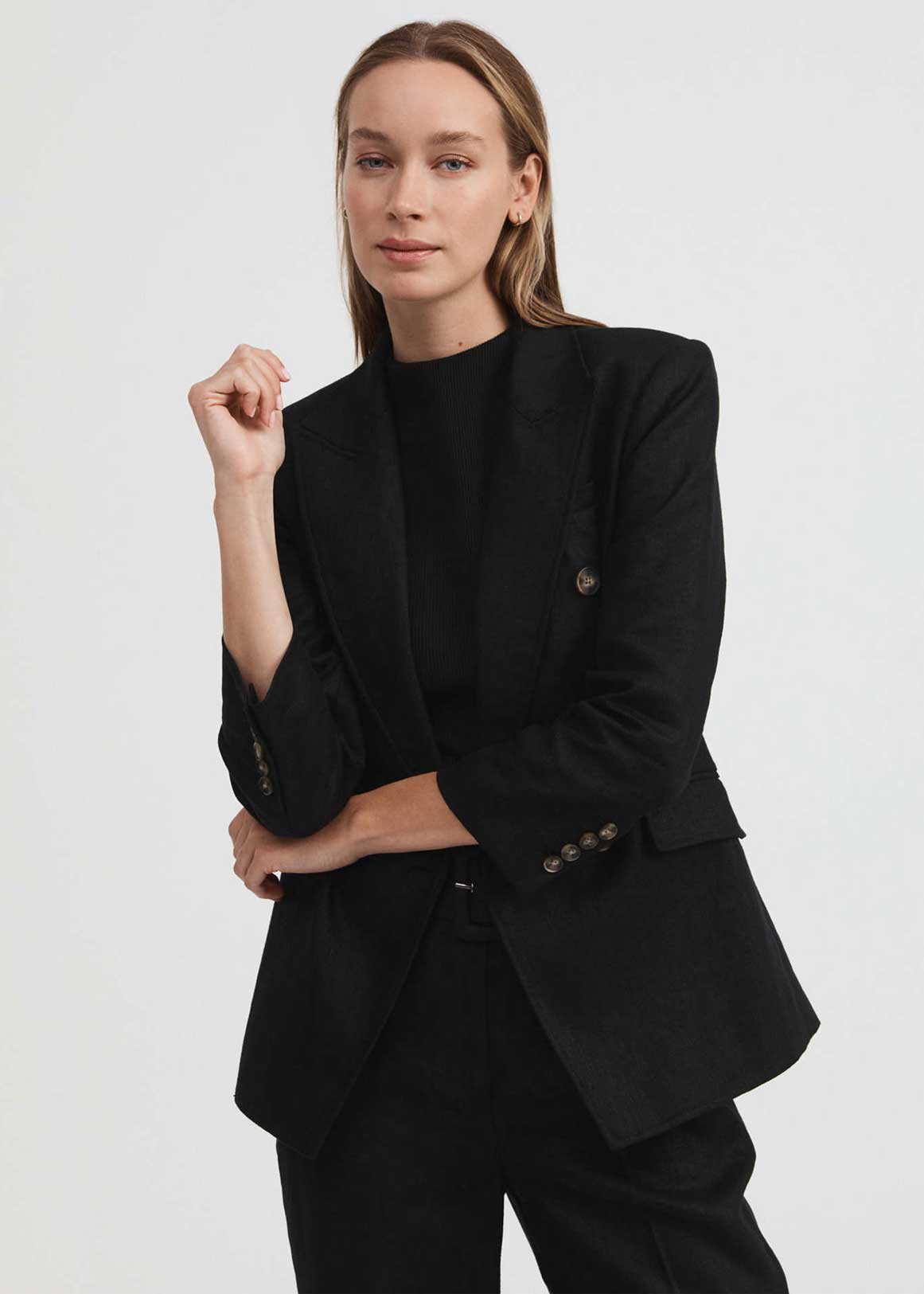 Linen Double-Breasted Crop Sleeve Blazer | Woolworths.co.za