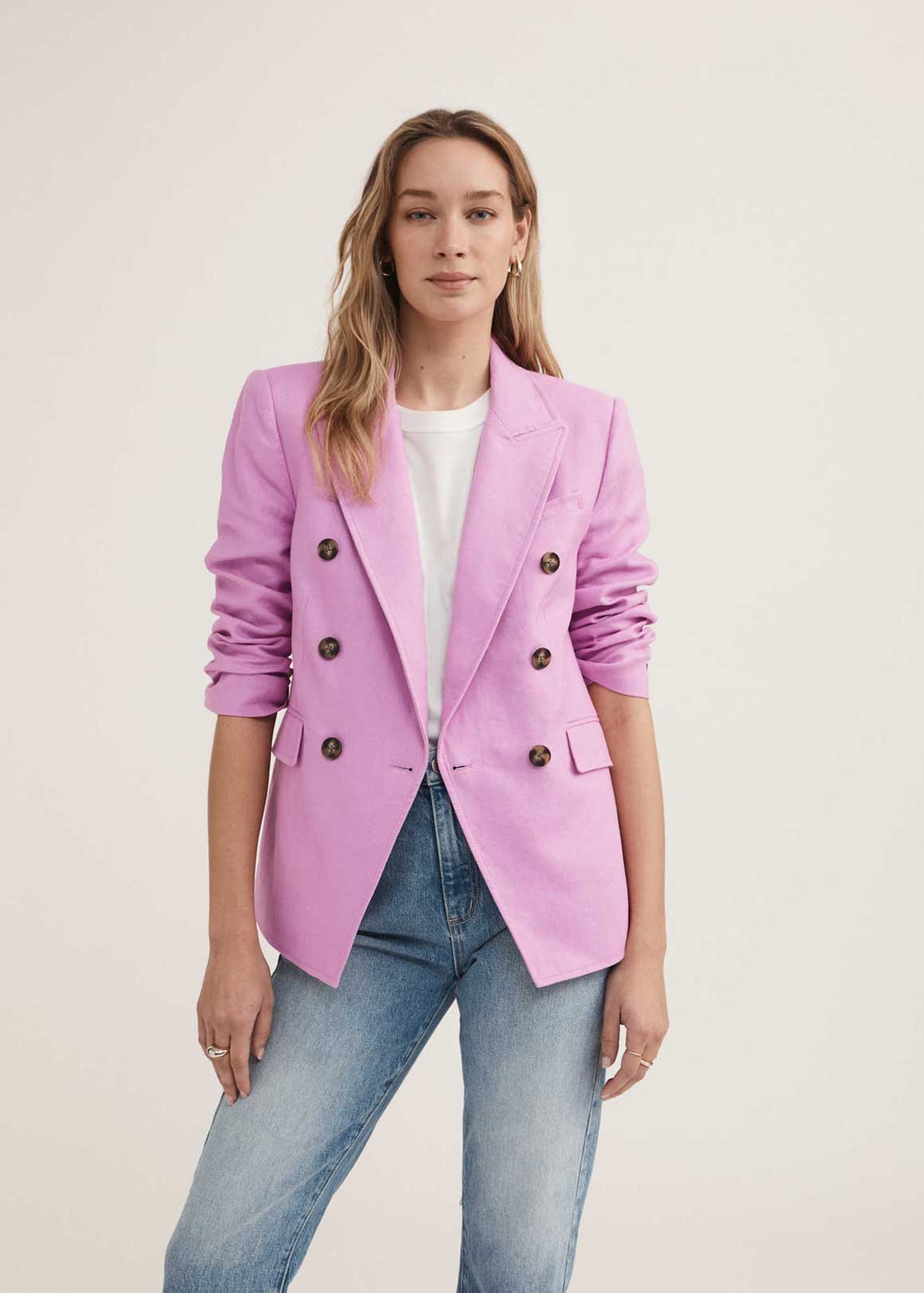 Linen Double-Breasted Crop Sleeve Blazer | Woolworths.co.za