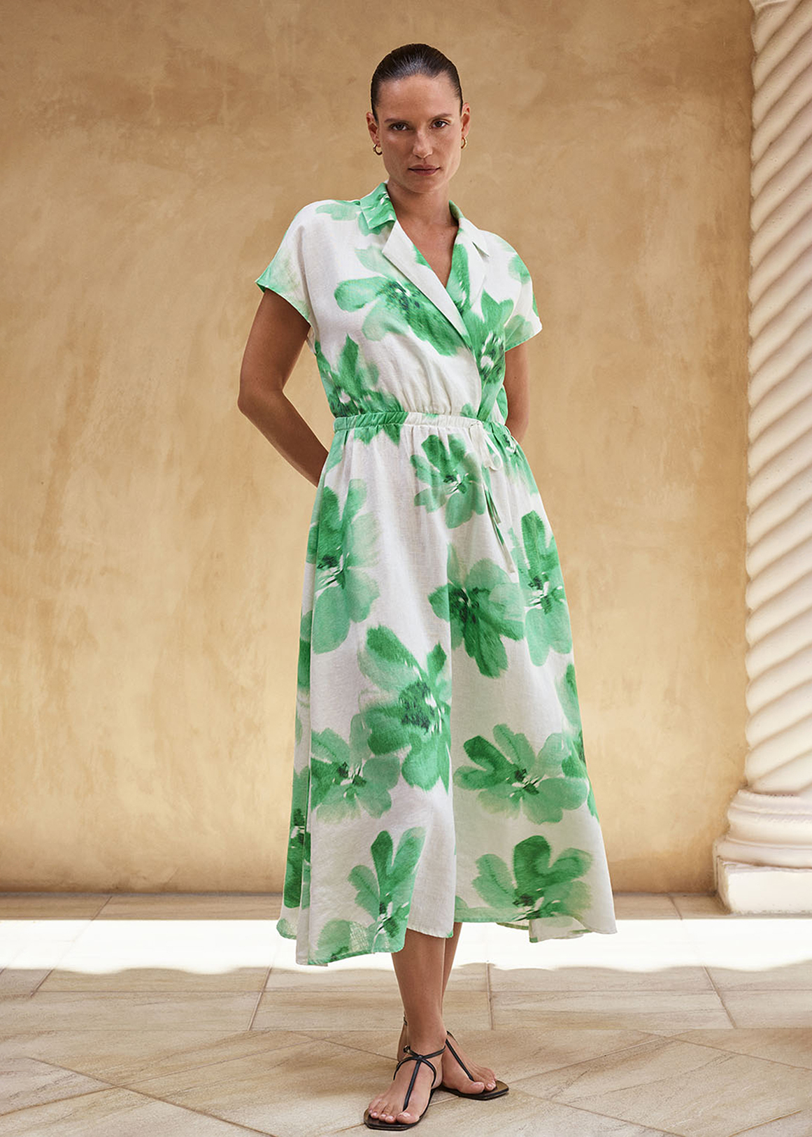 Linen Floral Cap Sleeve Dress | Woolworths.co.za