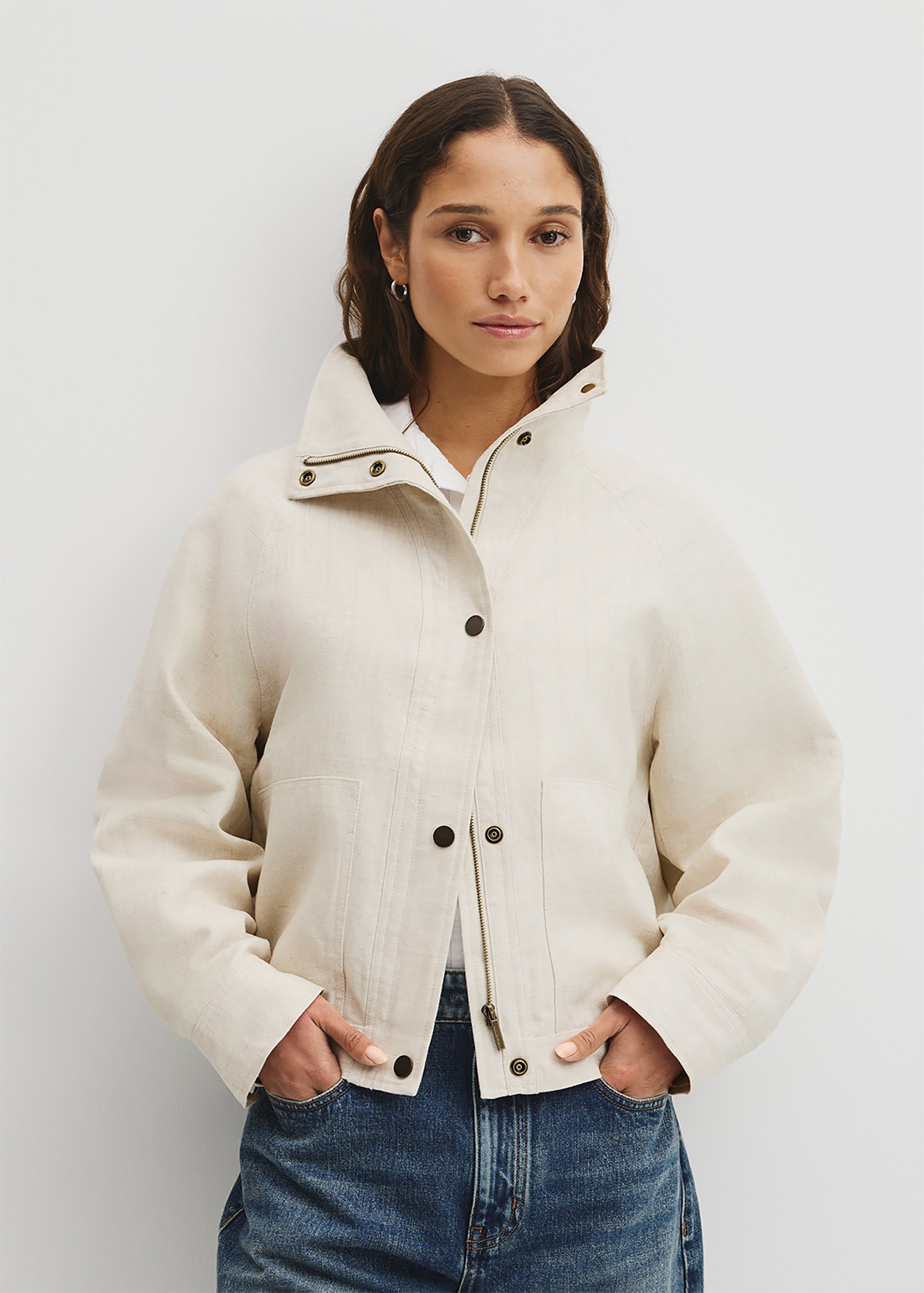 Linen Funnel Neck Jacket