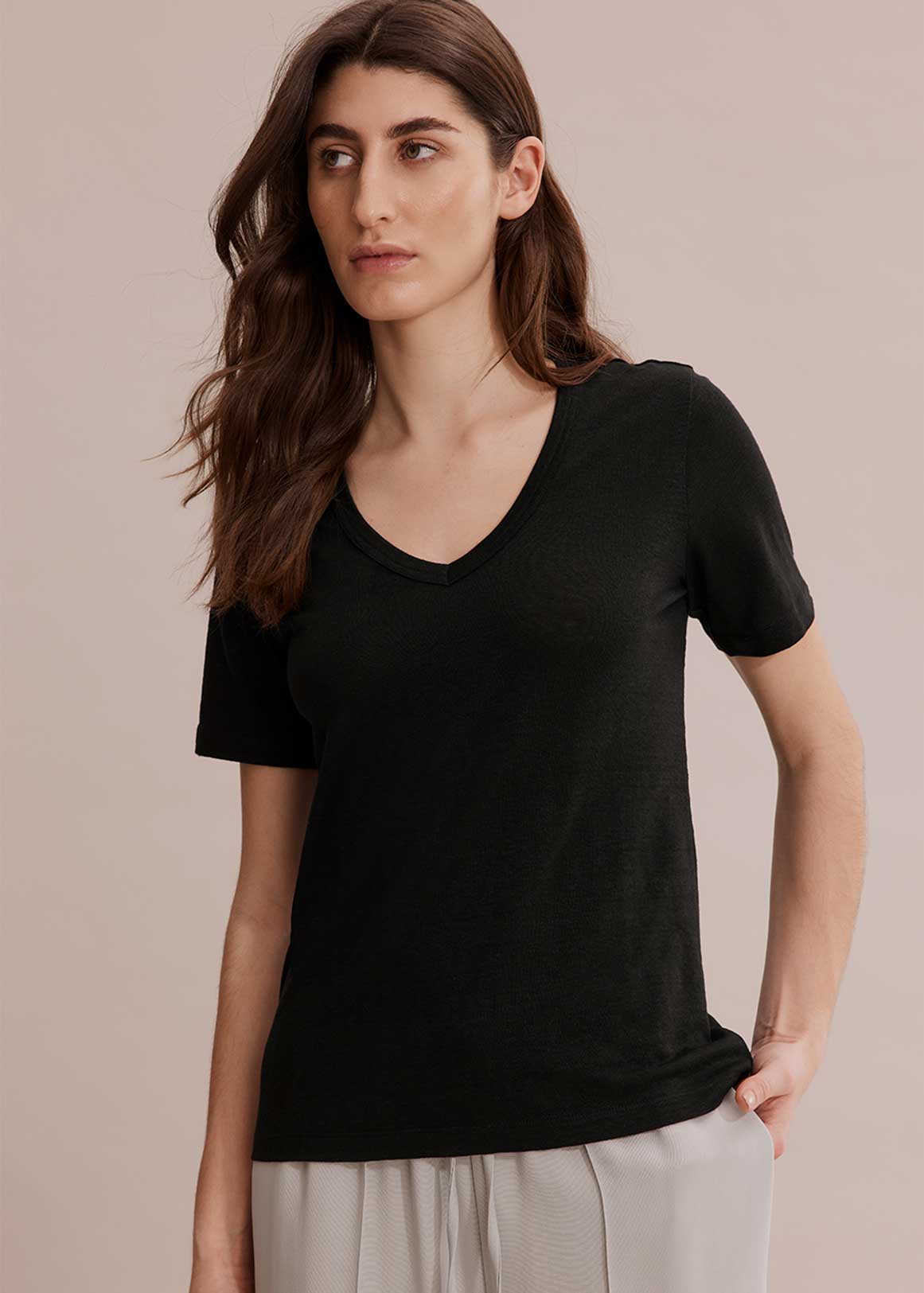 Linen Jersey V-Neck T-Shirt | Woolworths.co.za