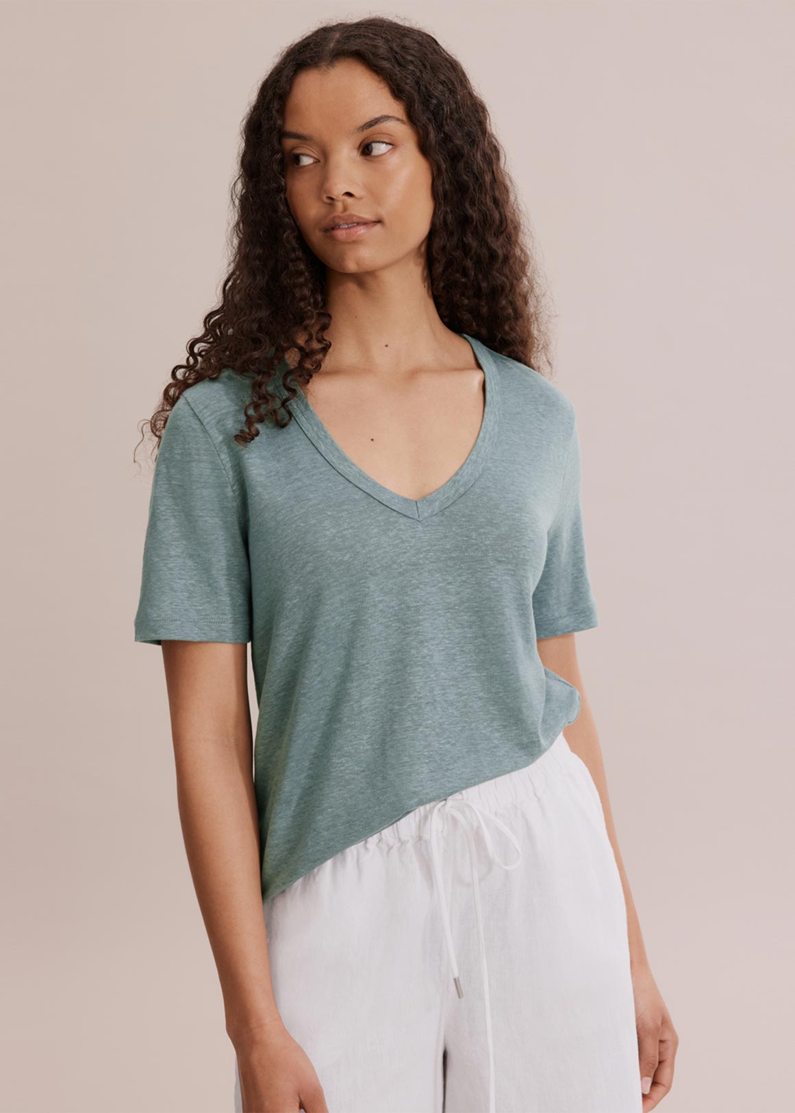 Linen Jersey V-Neck T-Shirt | Woolworths.co.za