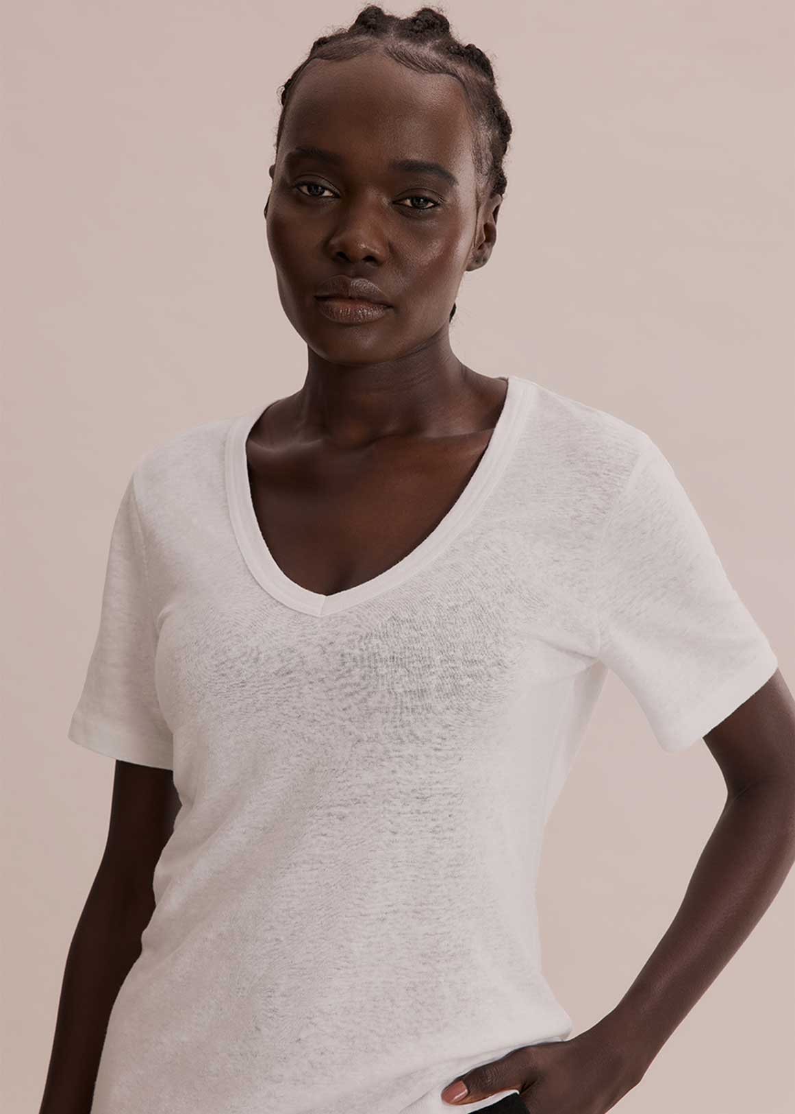 Linen Jersey V-Neck T-Shirt | Woolworths.co.za