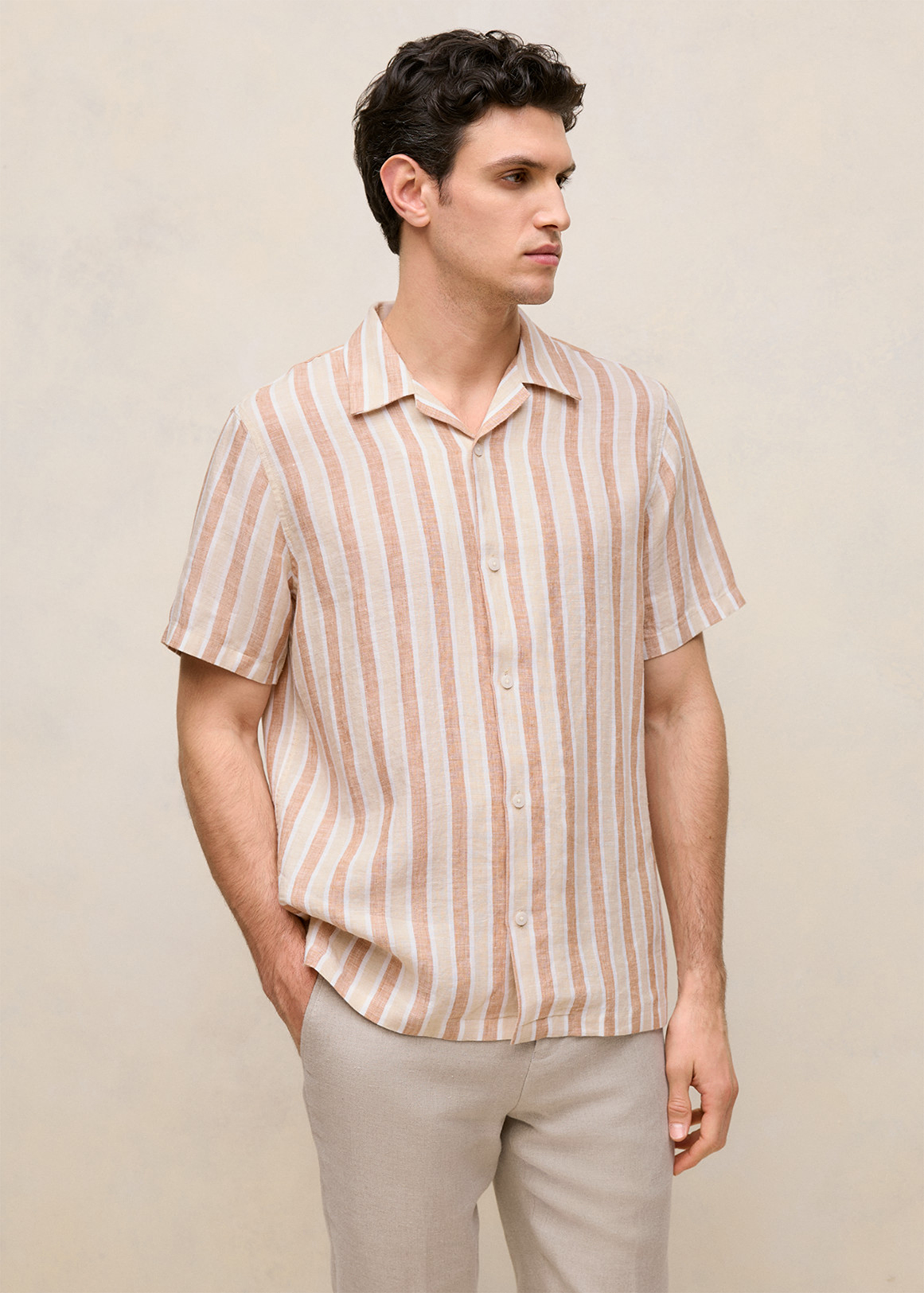 Linen Multi Stripe Short Sleeve Shirt
