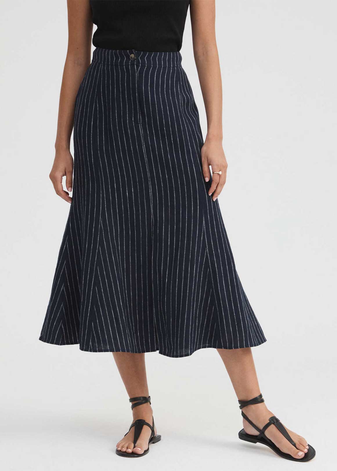 Linen Pinstripe Flute Skirt | Woolworths.co.za