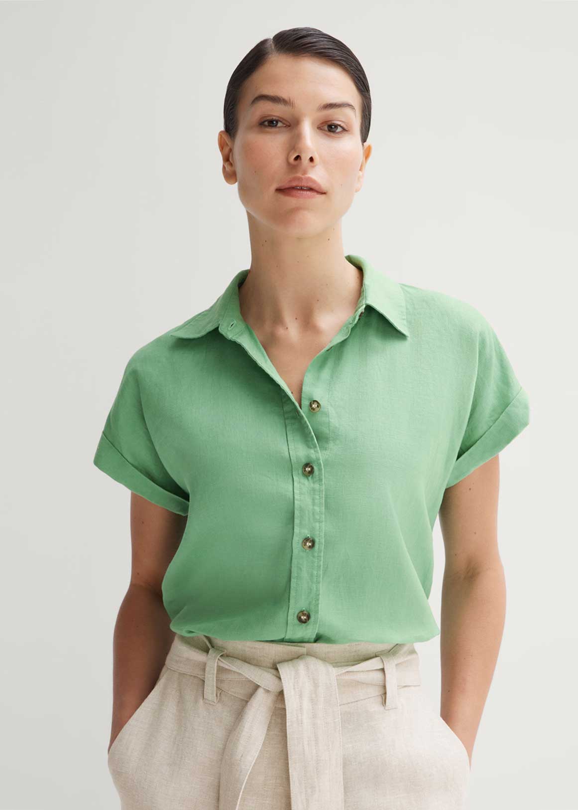 Linen Short Sleeve Cuff Detail Shirt | Woolworths.co.za