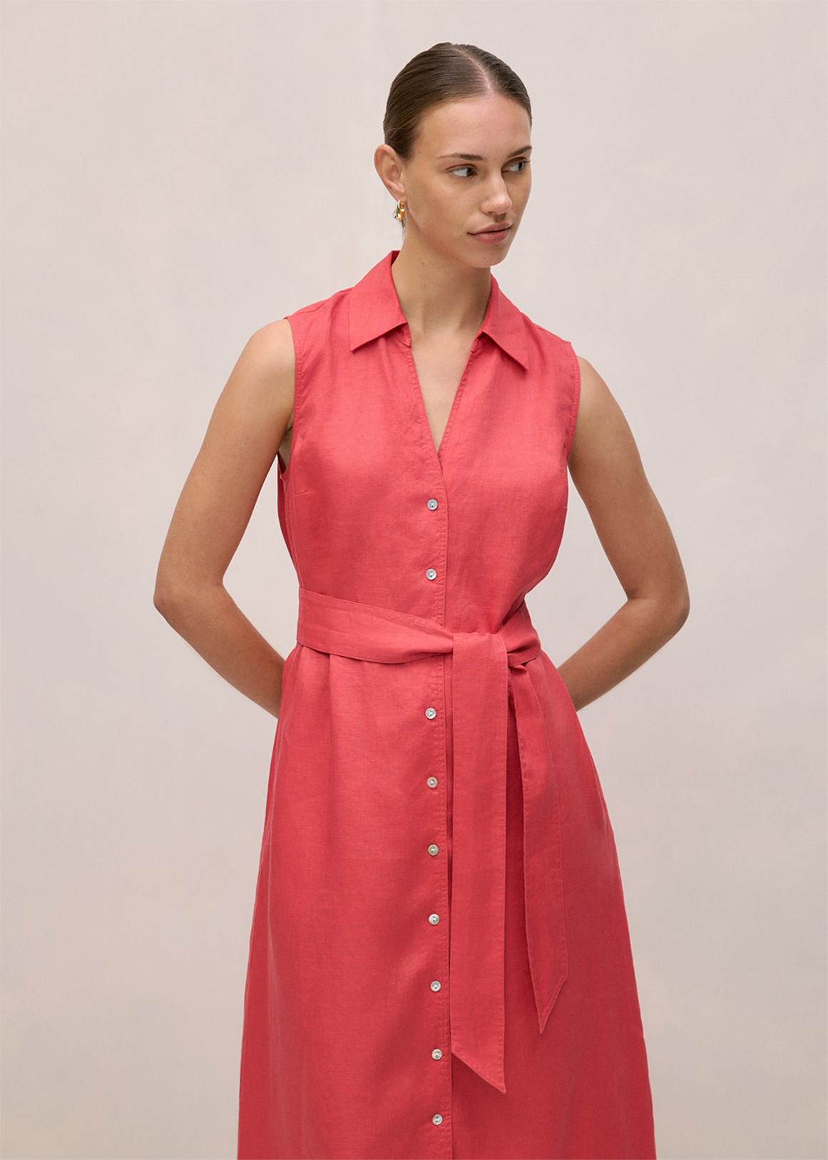 Linen Sleeveless Shirt Dress