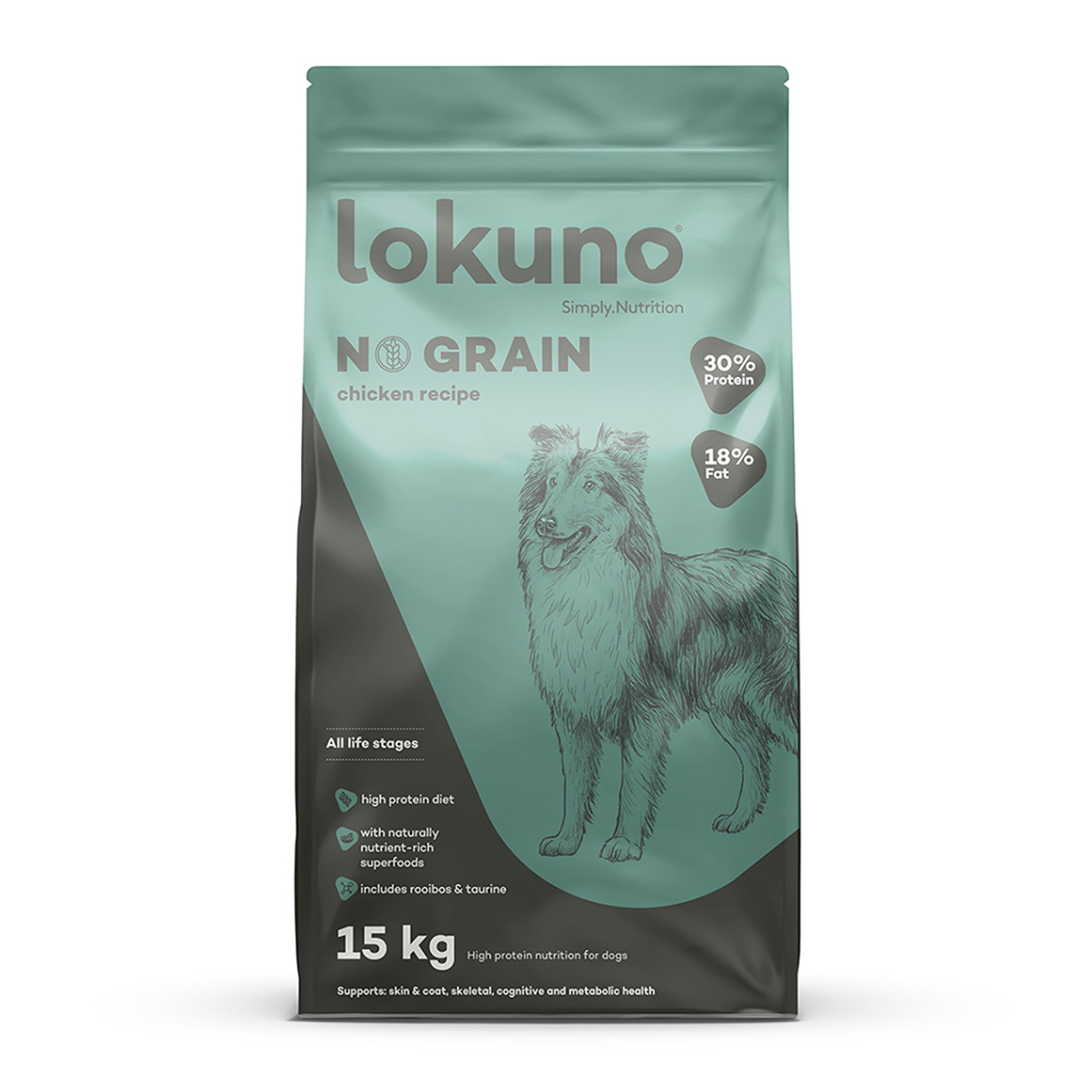 Lokuno No Grain with Chicken Adult Dog Food 15 kg