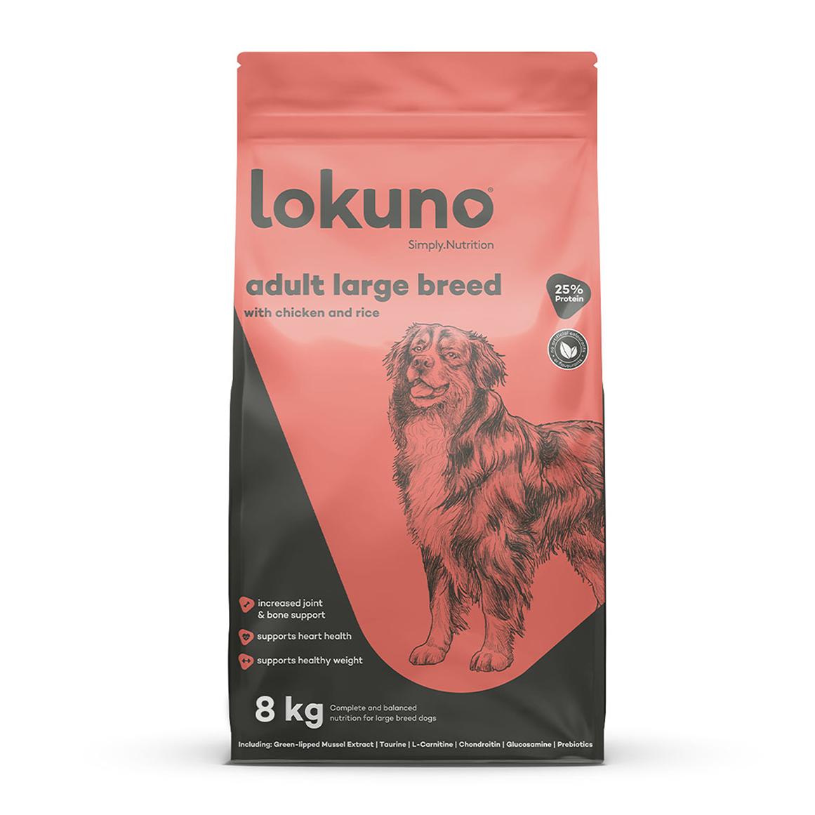 Lokuno With Chicken and Rice Adult Large Breed Dog Food 8 kg