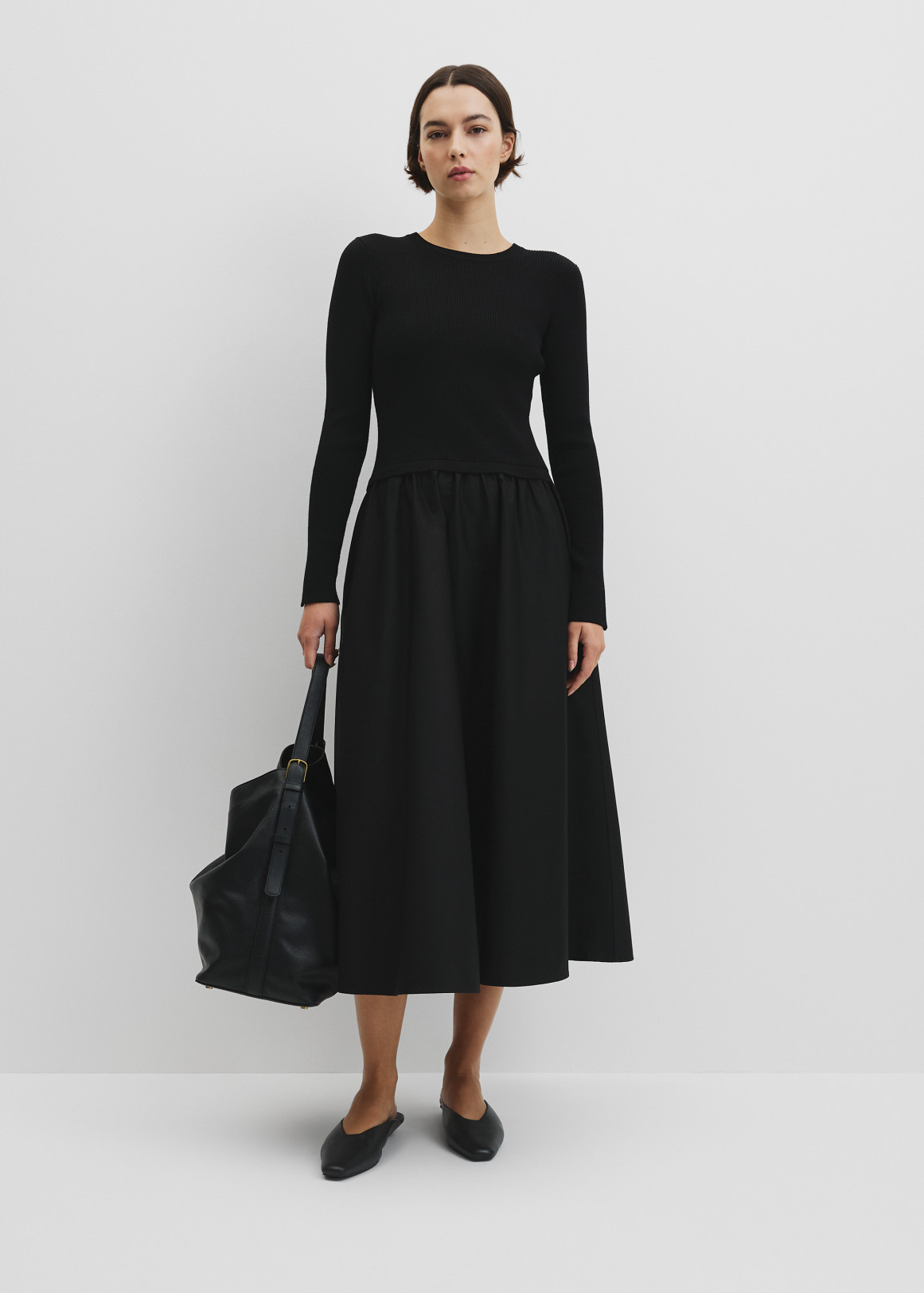 Long Sleeve Mix Media Knit Dress