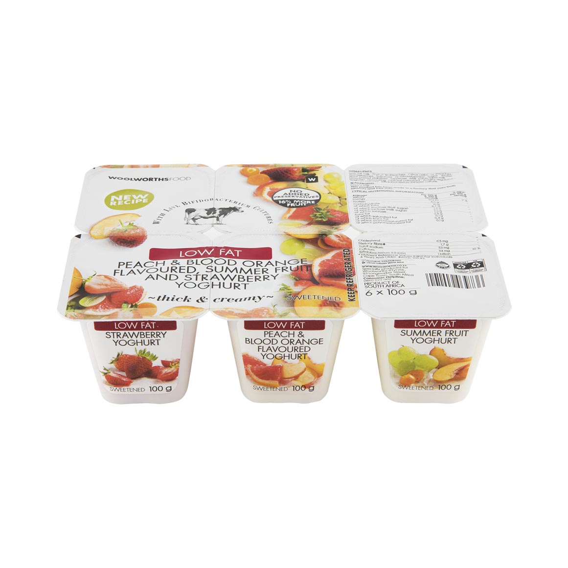 Low Fat Peach & Blood Orange, Summer Fruit and Strawberry Yoghurt 6 x 100 g