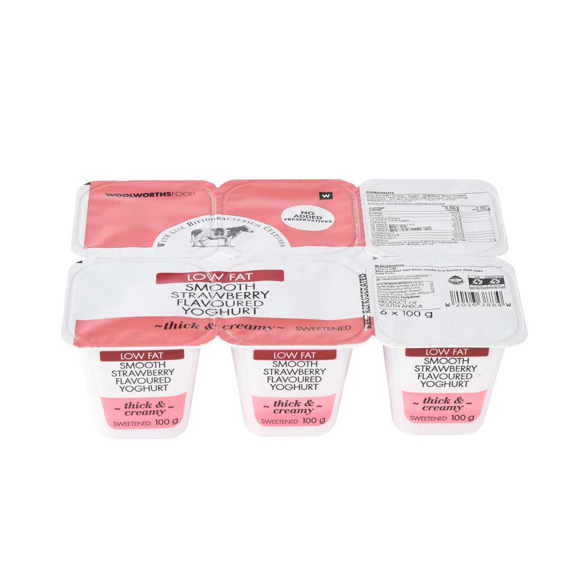 Low Fat Smooth Strawberry Yoghurt 6 x 100 g