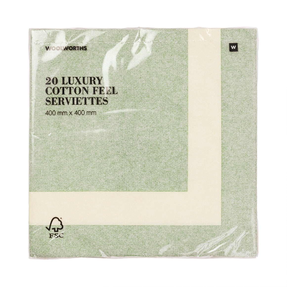 Luxury Cotton Feel Green with Cream Square Design Serviettes 20 pk