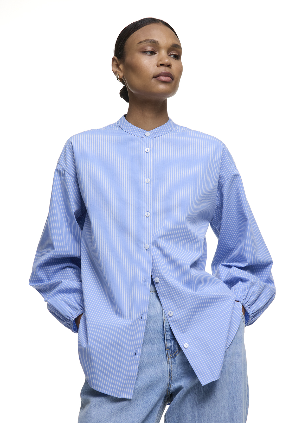 Mandarin Poplin Blouse