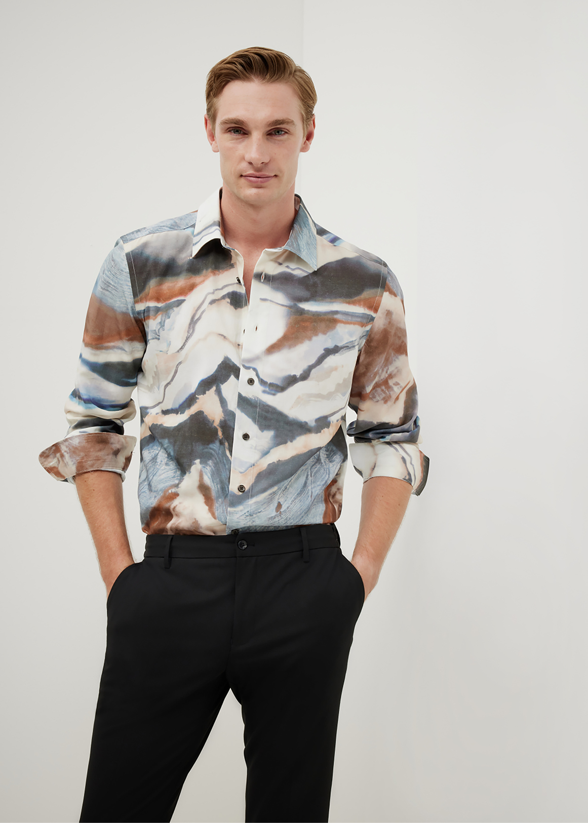 Marble Printed Long Sleeve Shirt