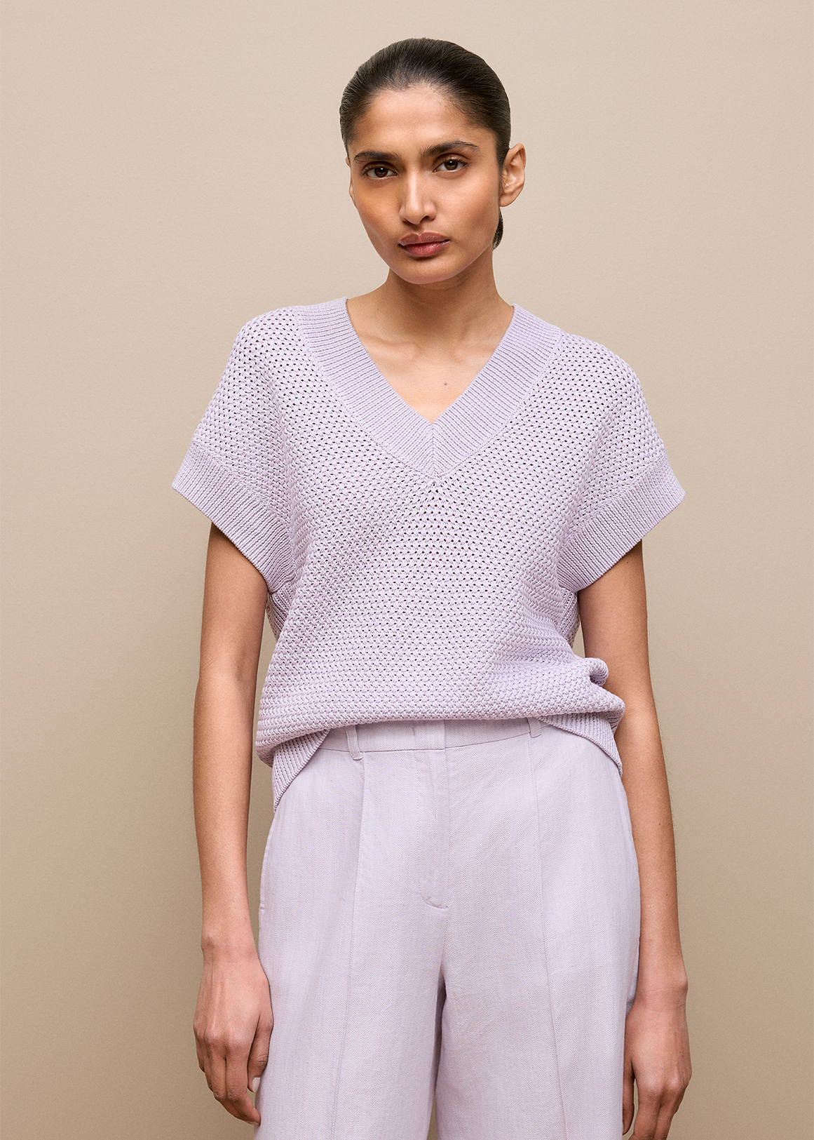 Mercerised Cotton Basketweave Knit Vest