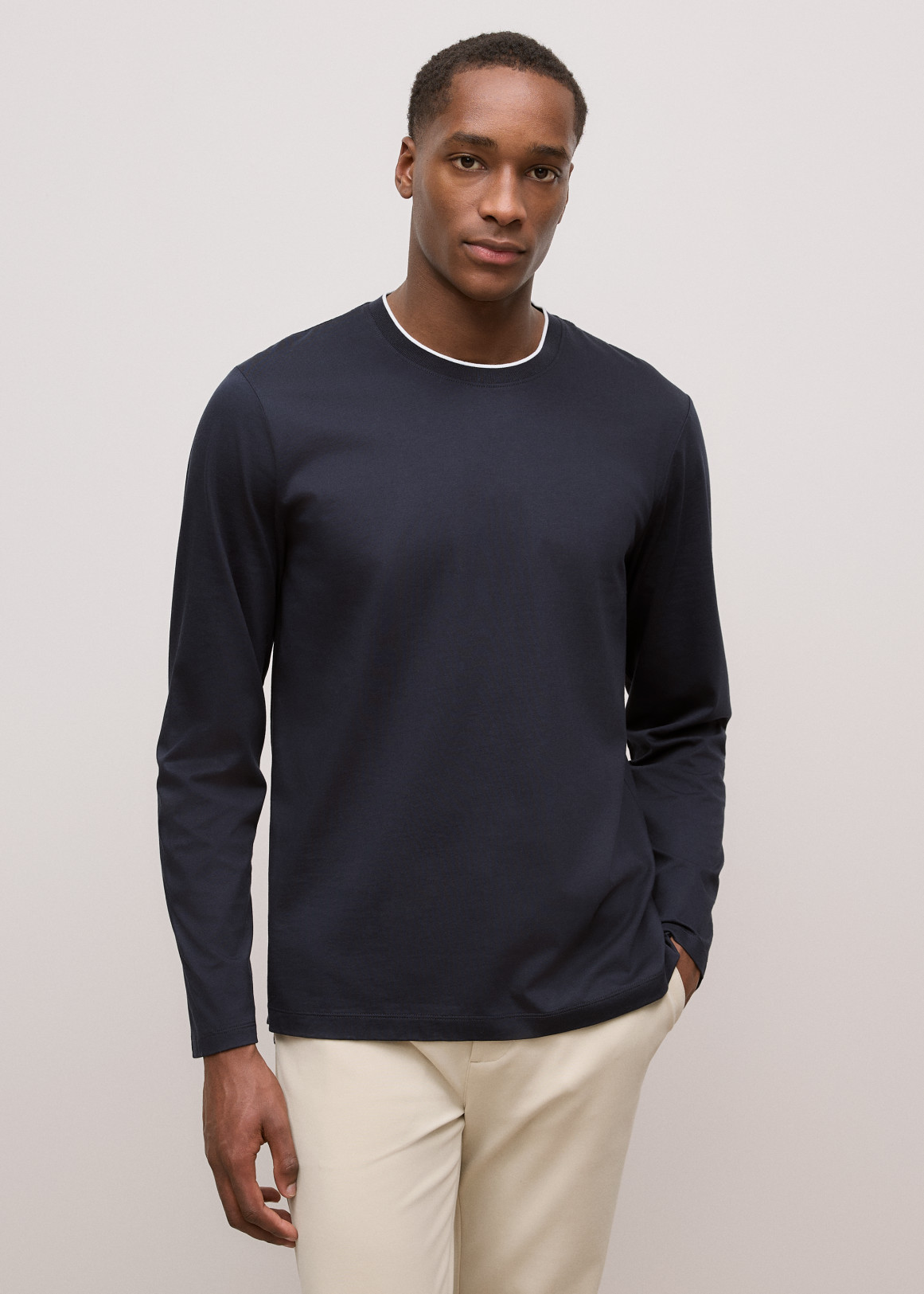 Mercerised Cotton Tipped Long Sleeve T-shirt