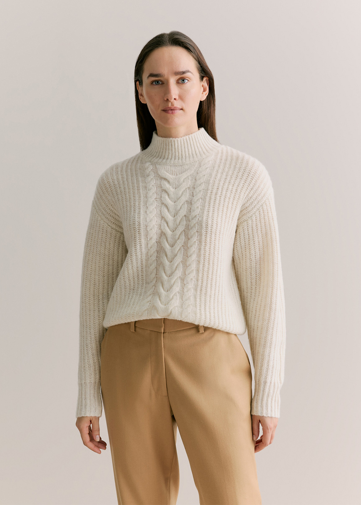 Merino Cable Mock Neck
