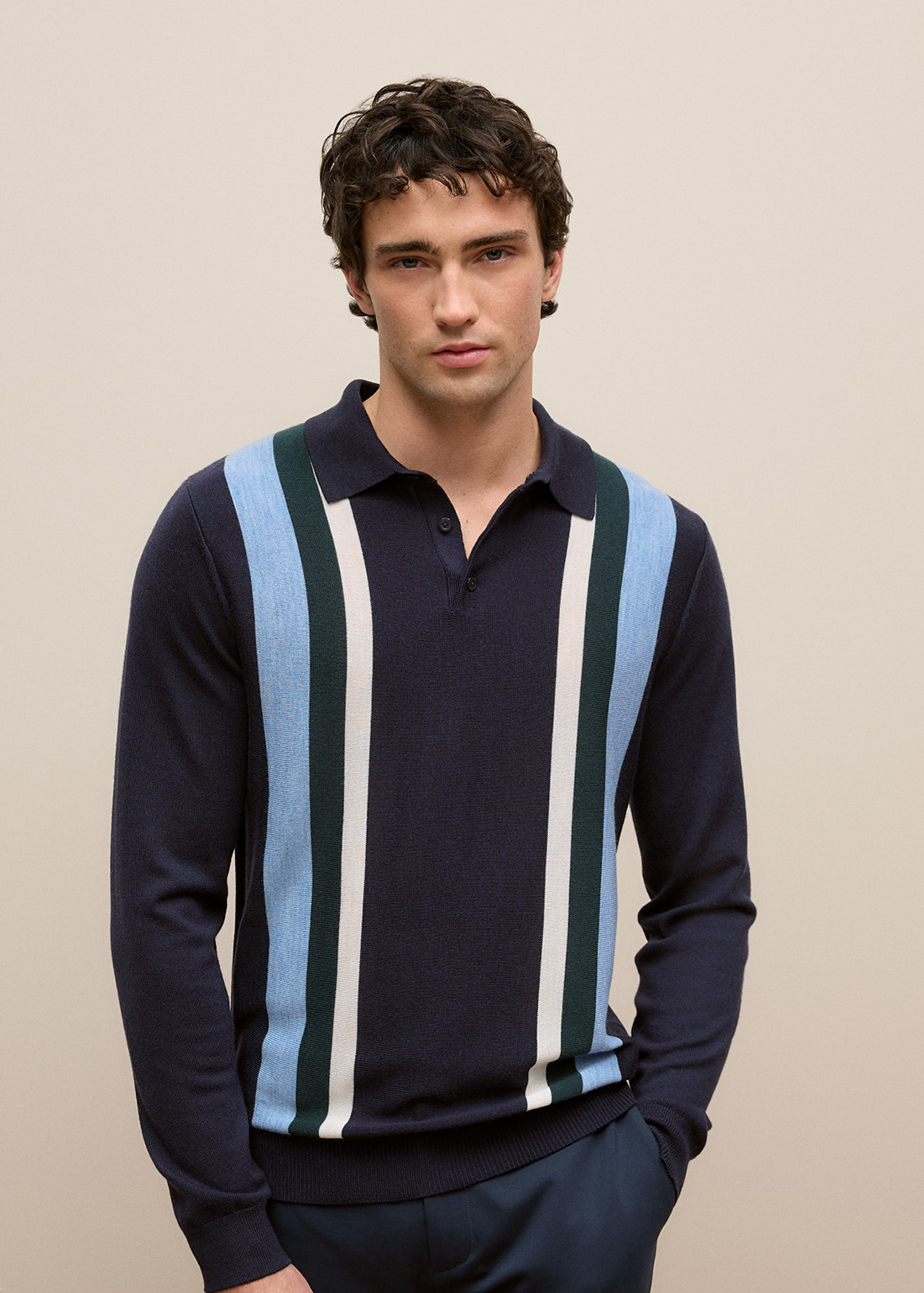 Merino Graphic Stripe Long Sleeve Polo