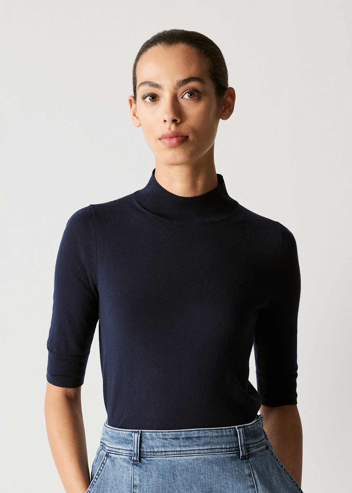 Merino Jersey Mock Neck Knit | Woolworths.co.za