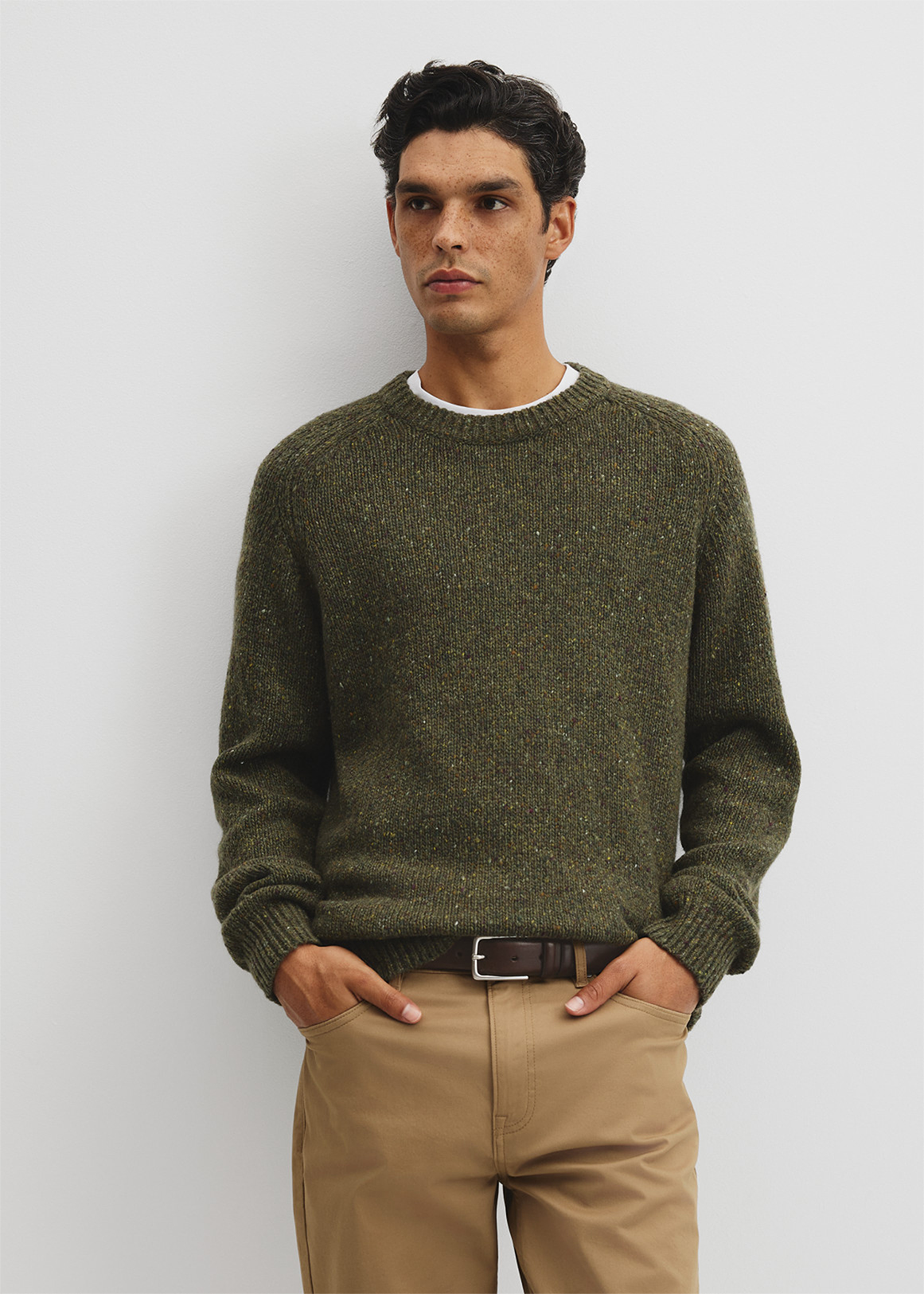 Merino Nep Wool Blend Crew Neck Knit