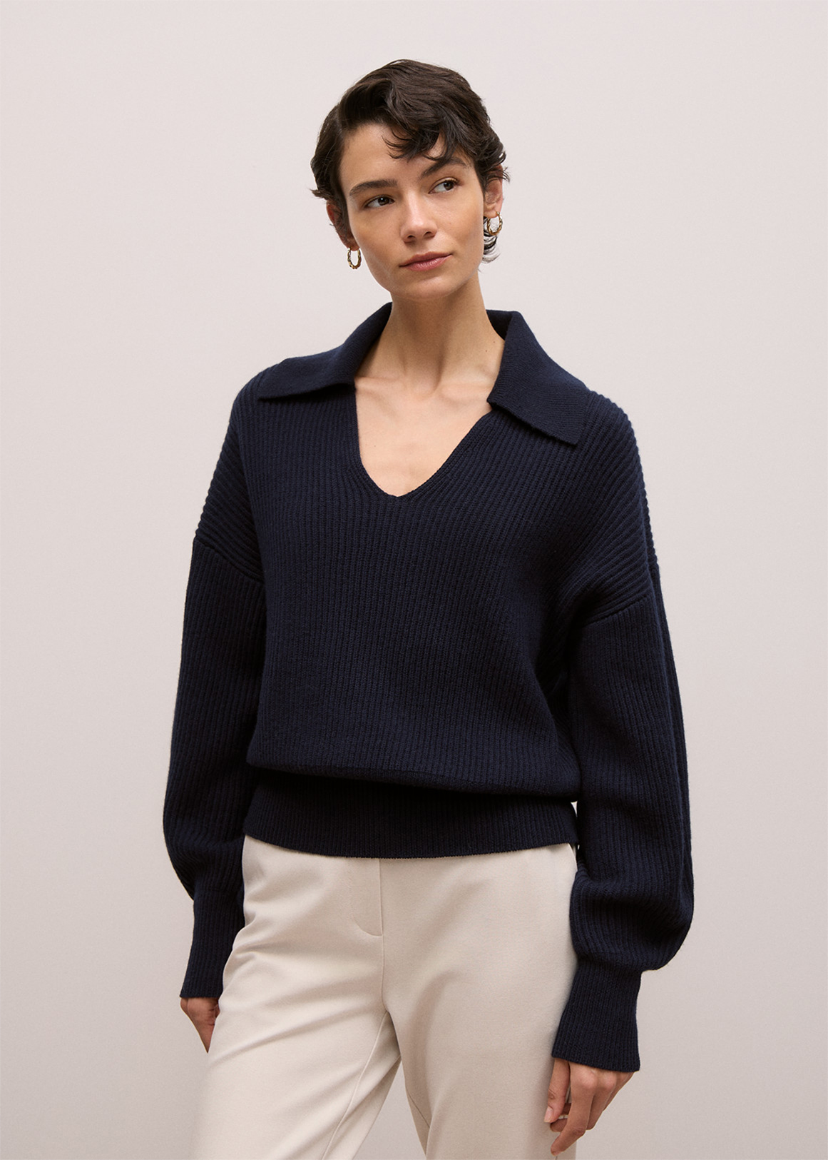Merino Open Collar Knit