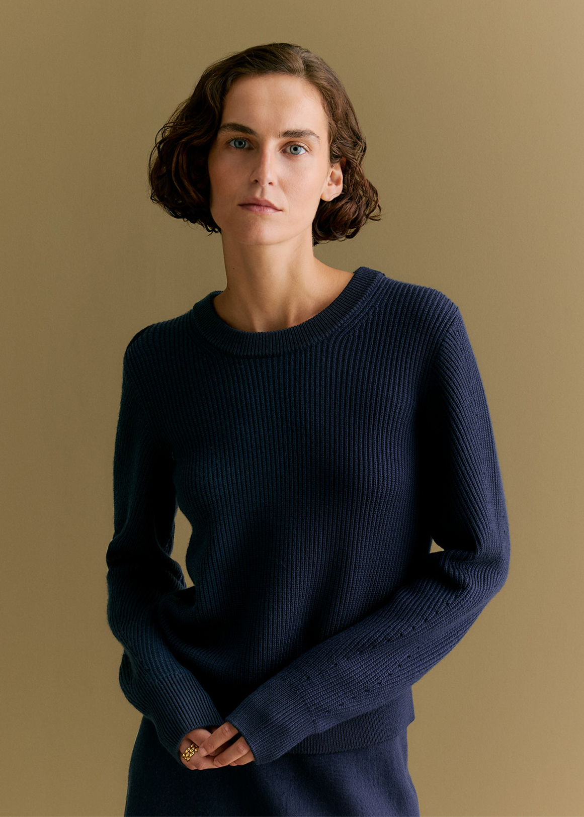 Merino Rib Pointelle Crew