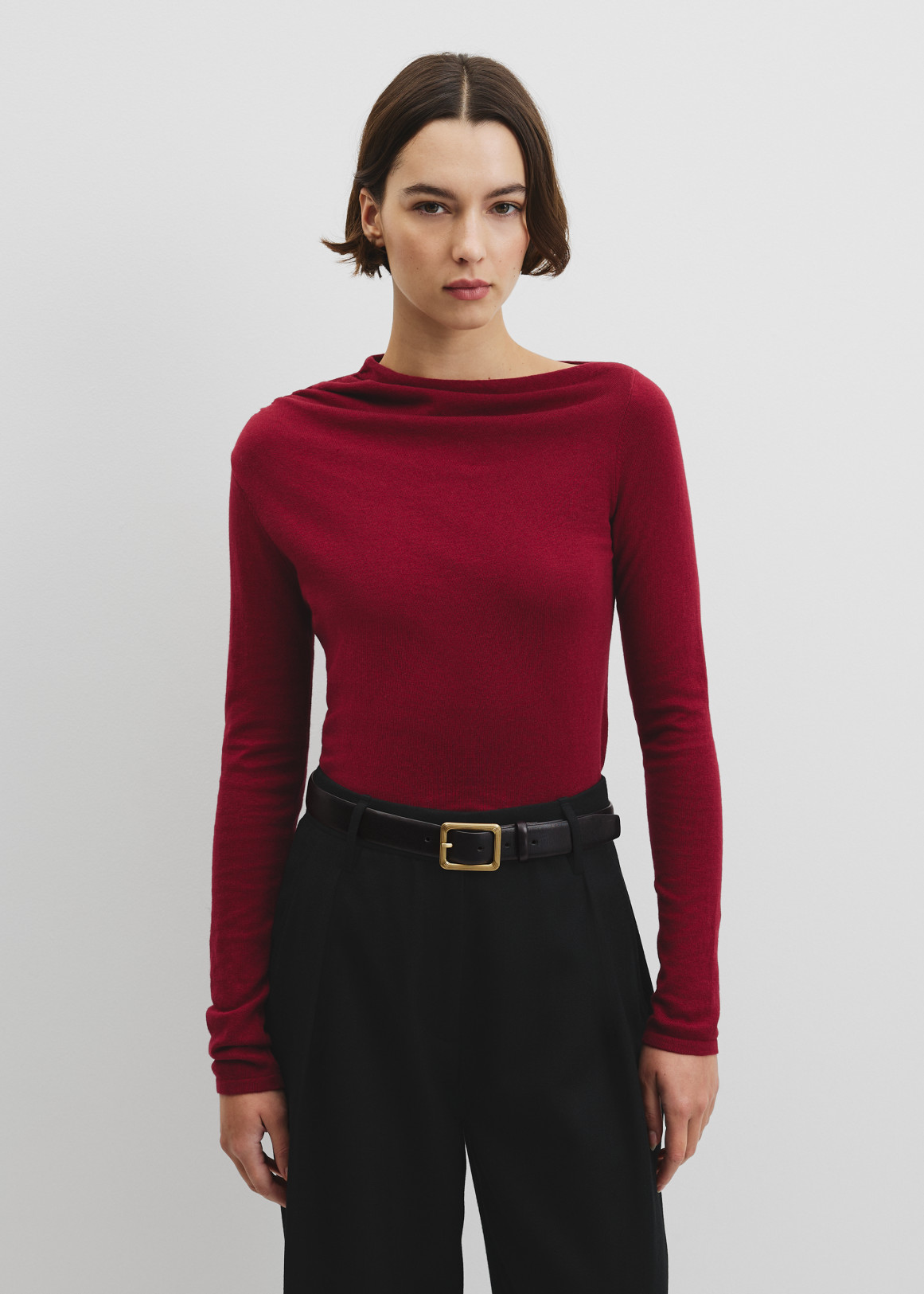 Merino Wool Blend Drape Neck Knit