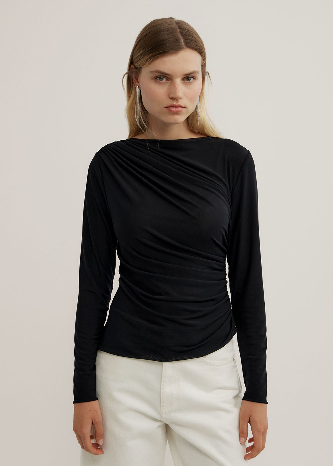Mesh Drape Long Sleeve Top