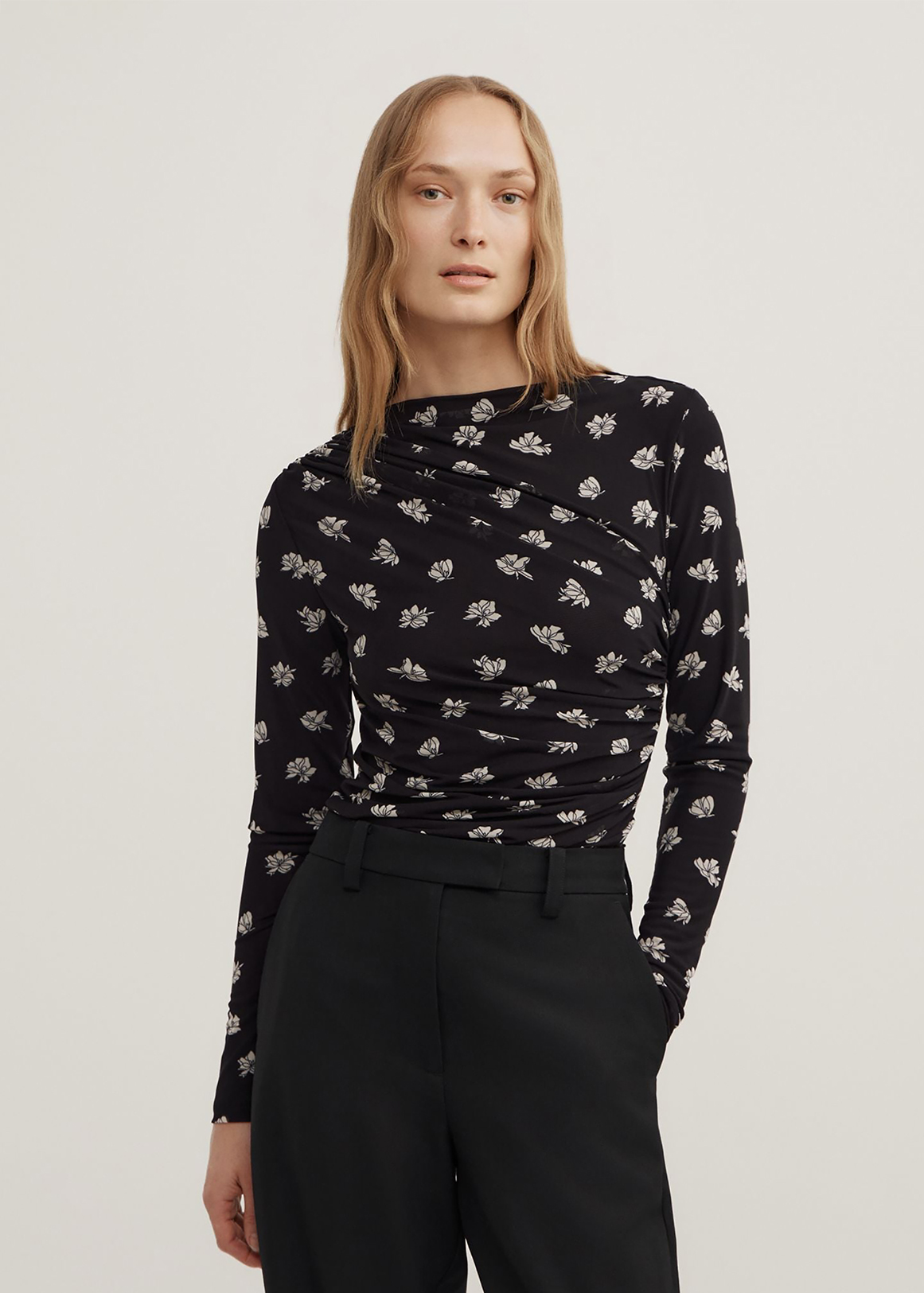 Mesh Drape Long Sleeve Top