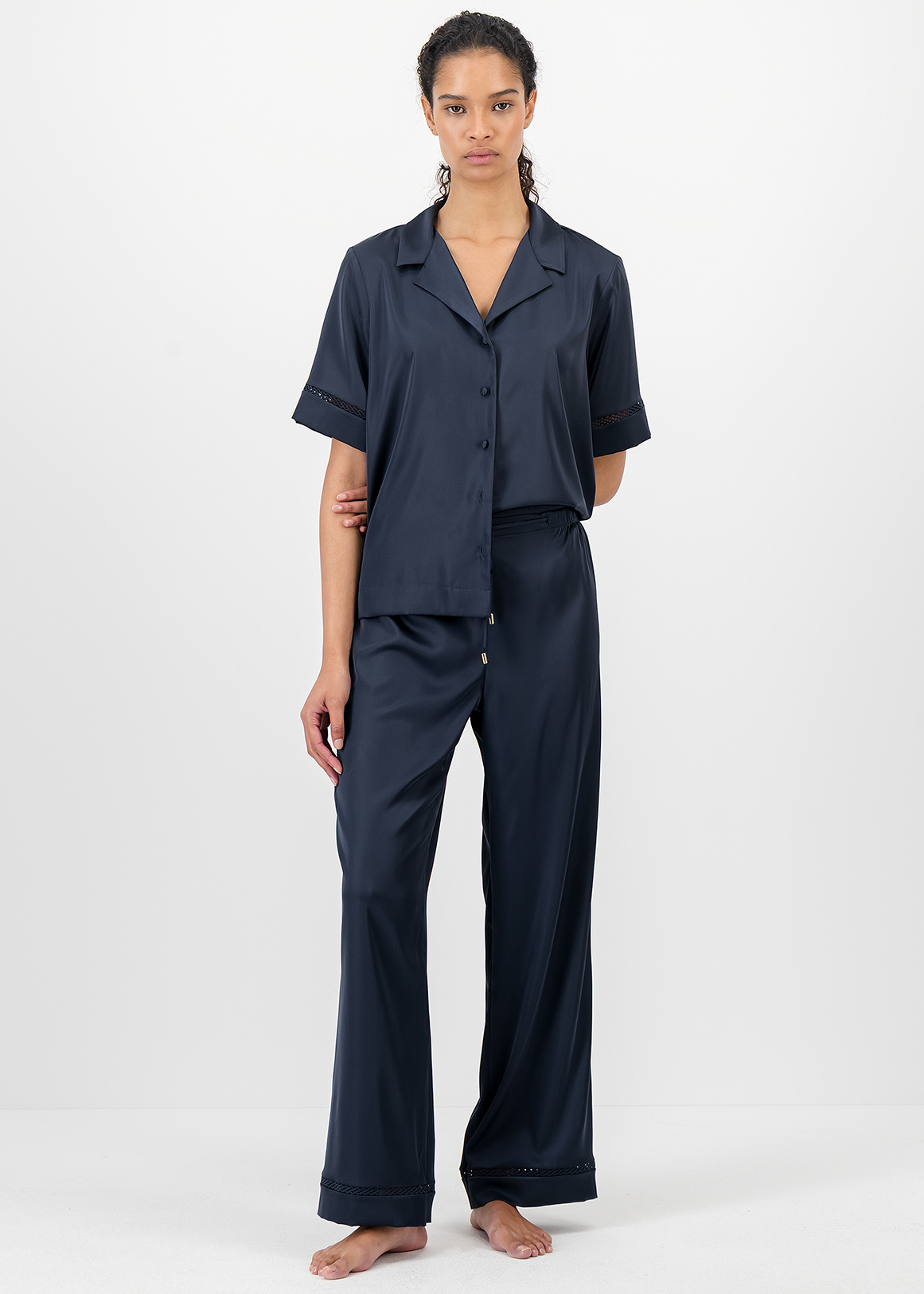 Mesh Trim Satin Pyjama Pants