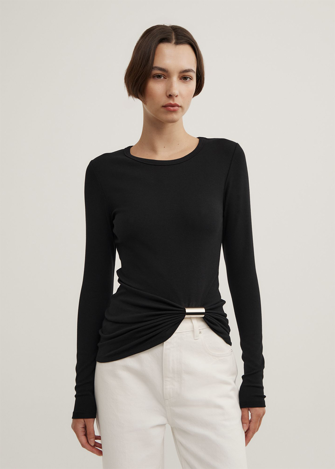 Metal Trim Long Sleeve Top