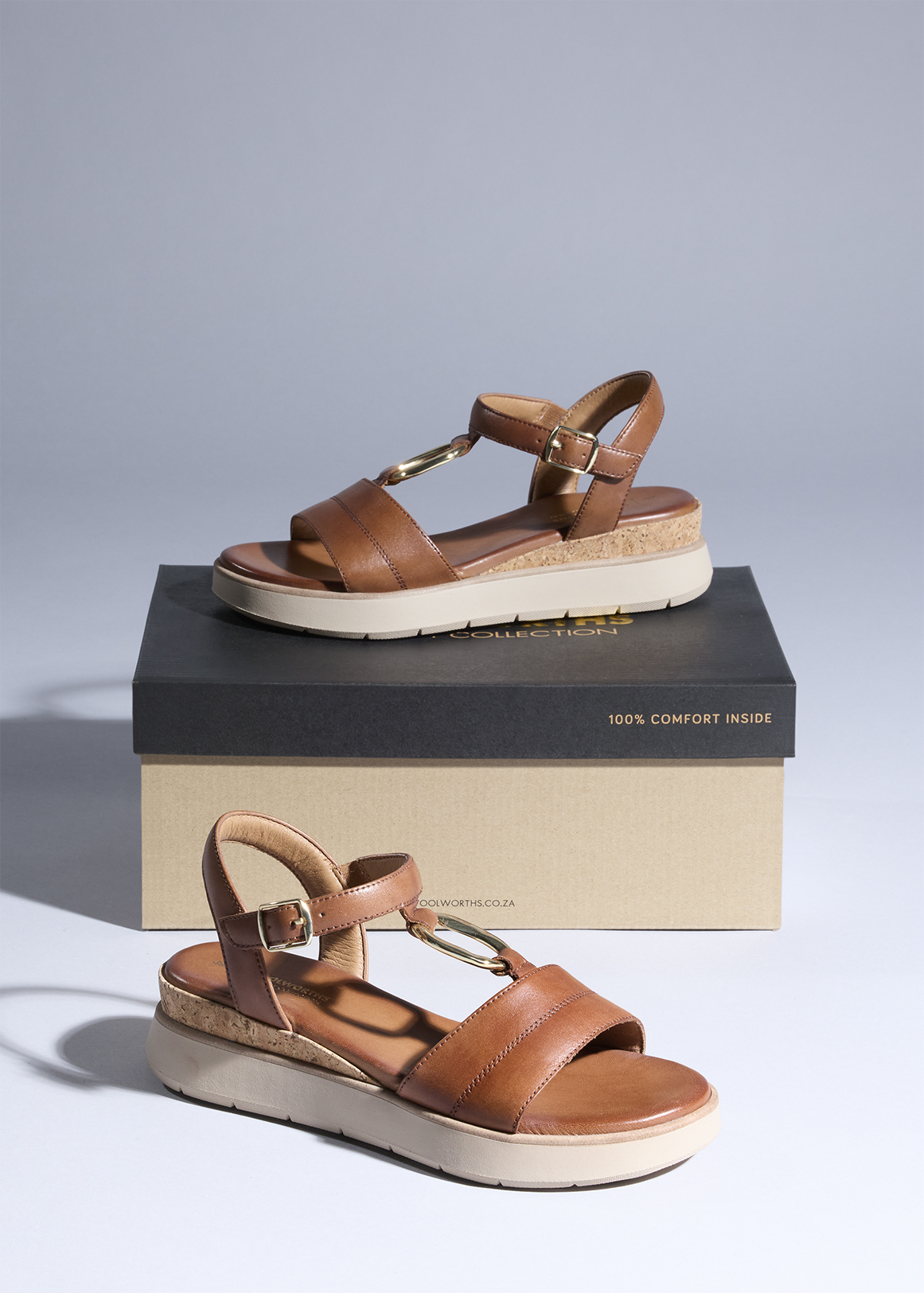 Metal Trim Slingback Wedge Leather Sandals