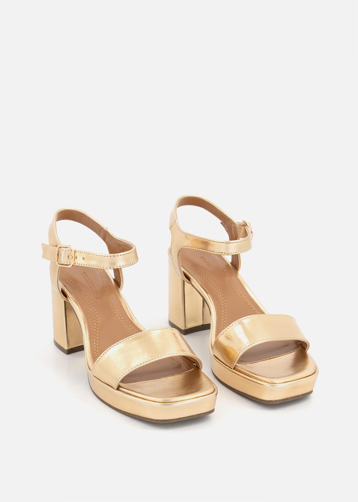 Metallic Block Heel Platform Sandals