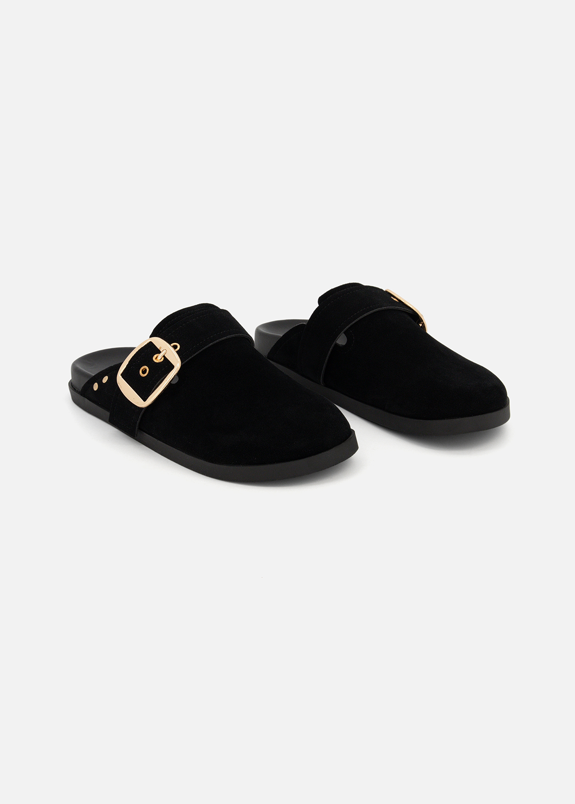 Metallic Buckle Mules