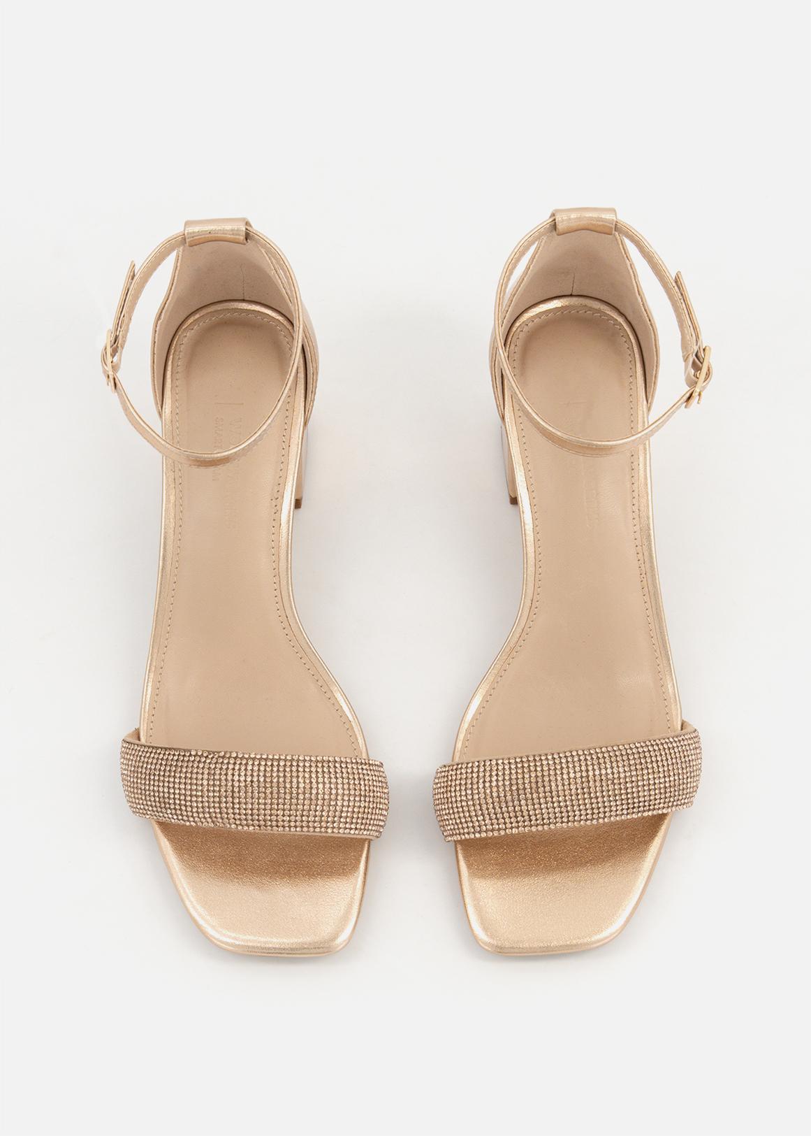 Metallic Diamante Flare Block Heel Anke Strap Sandals Woolworths