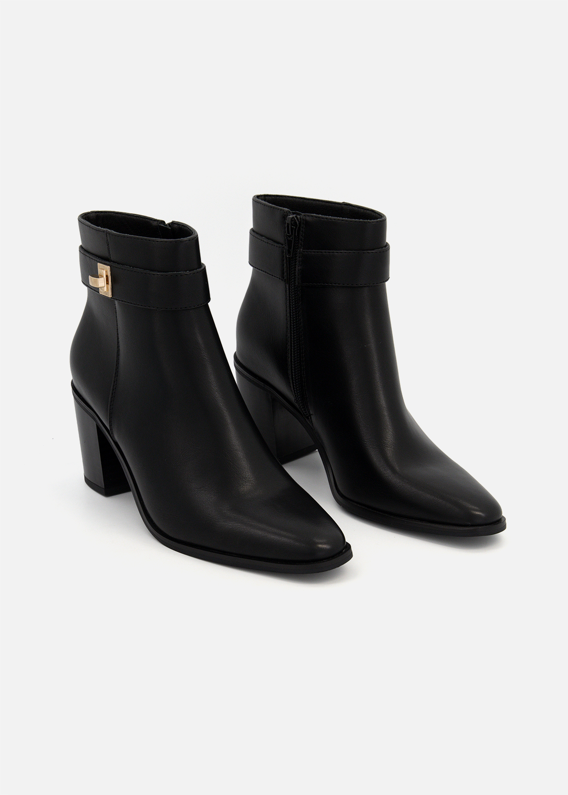 Metallic Trim Block Heel Ankle Boots