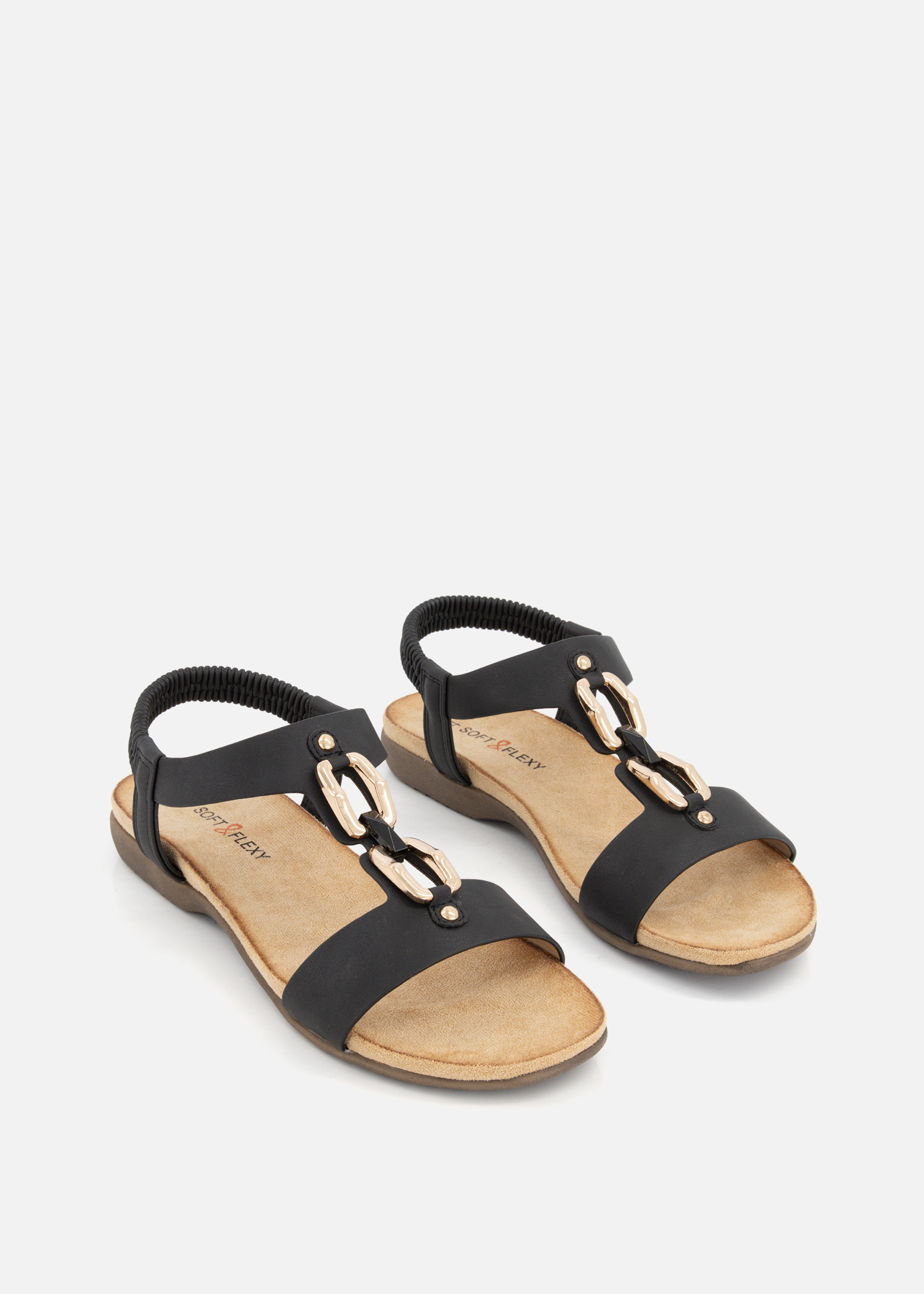 Metallic Trim Stretch Sandals