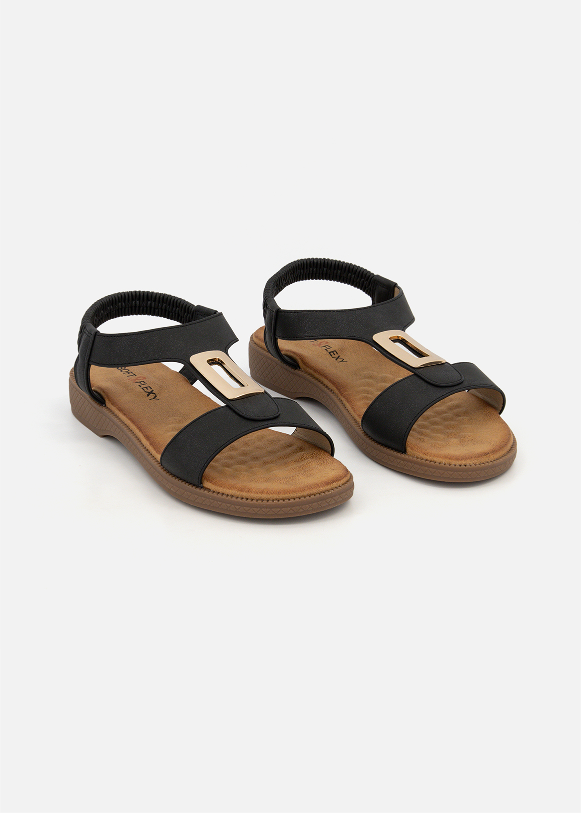 Metallic Trim Stretch Slingback Sandals