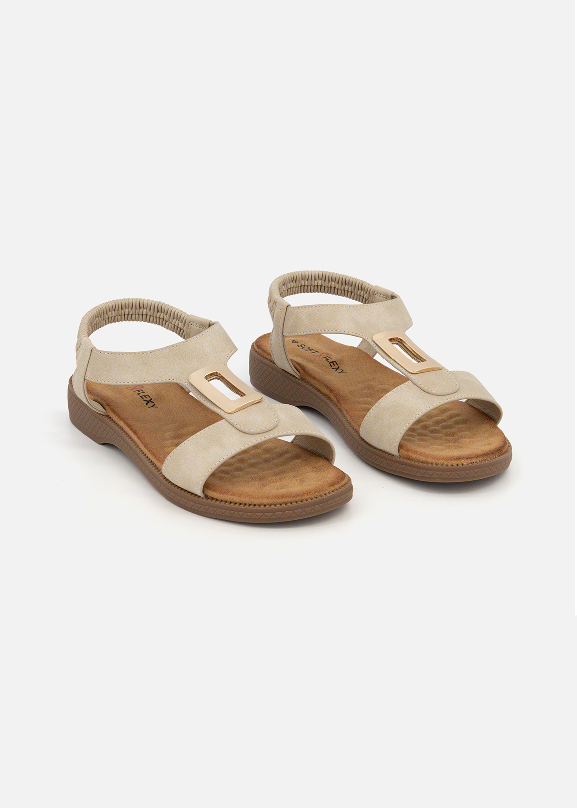 Metallic Trim Stretch Slingback Sandals