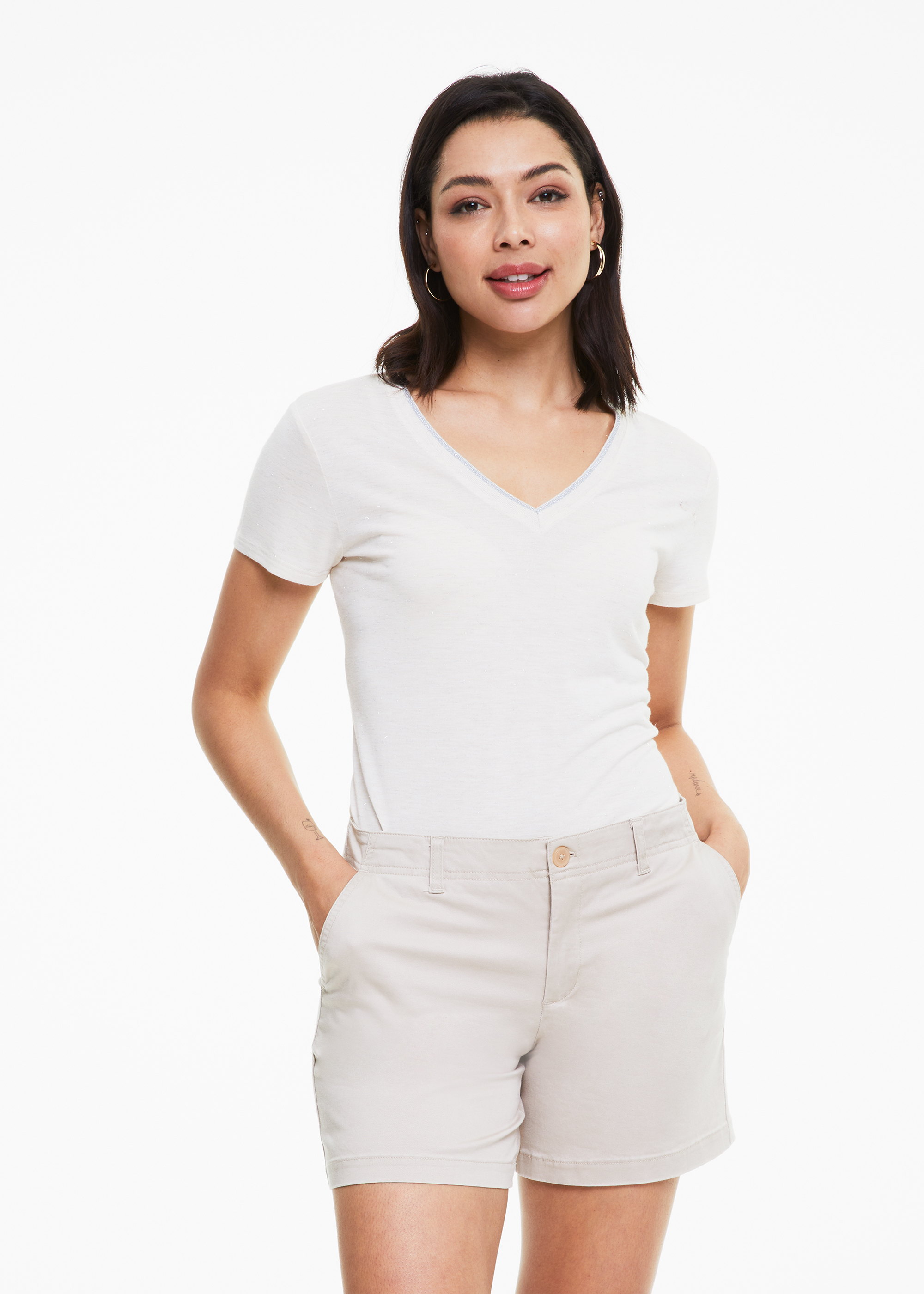 Metallic Trim V-neck Viscose T-shirt | Woolworths.co.za