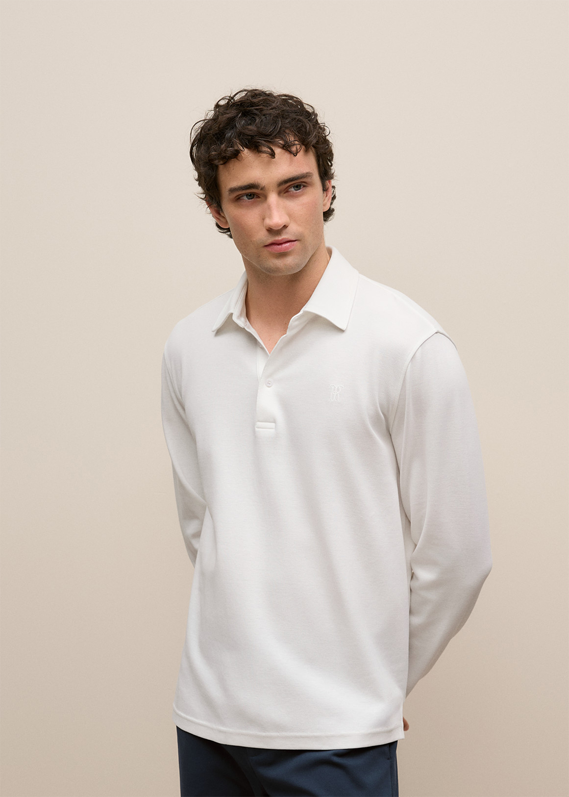 Micro Pique Monogram Long Sleeve Polo