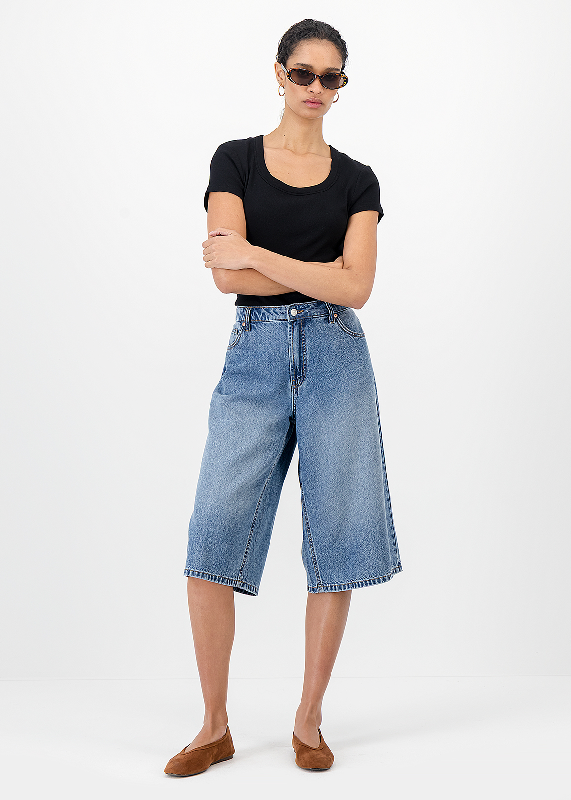 Mid Rise Denim Jort Shorts