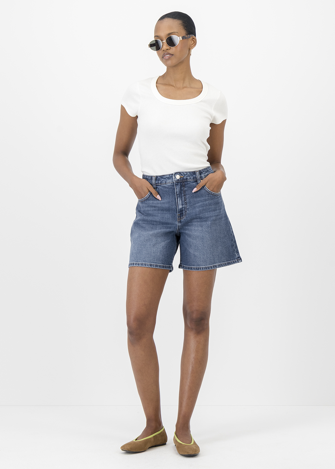 Mid Rise Denim Shorts
